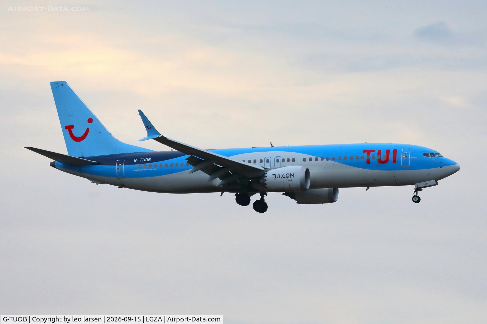 Aircraft G-TUOB, 2024 Boeing 737-8 Max, c/n 44636 l/n 8997, Zakynthos 15.9.2026, at LGZA, photo by leo larsen