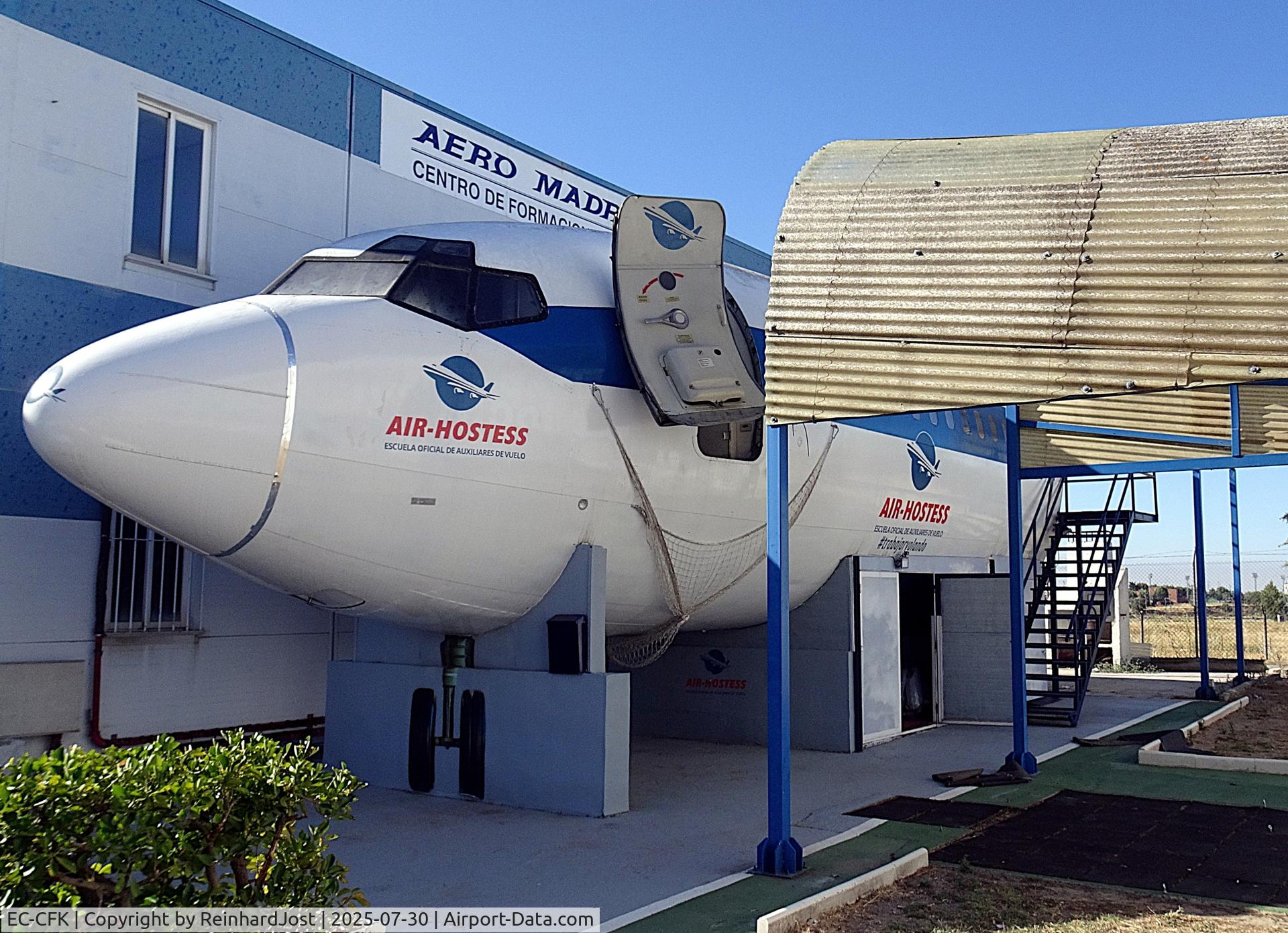 Aircraft EC-CFK, 1974 Boeing 727-256, c/n 20821, The nose and front fuselage of EC-CFK is preserved at a crew training center at Cuatro Vientos near Madrid, Spain, photo by ReinhardJost