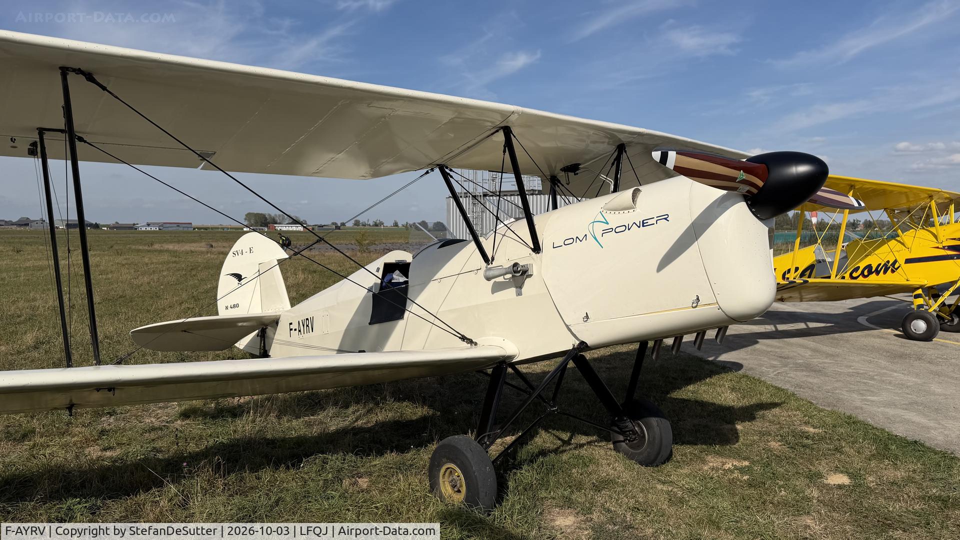 Aircraft F-AYRV, 1947 Stampe-Vertongen SV-4E, c/n 480, Fly in, at LFQJ, photo by StefanDeSutter