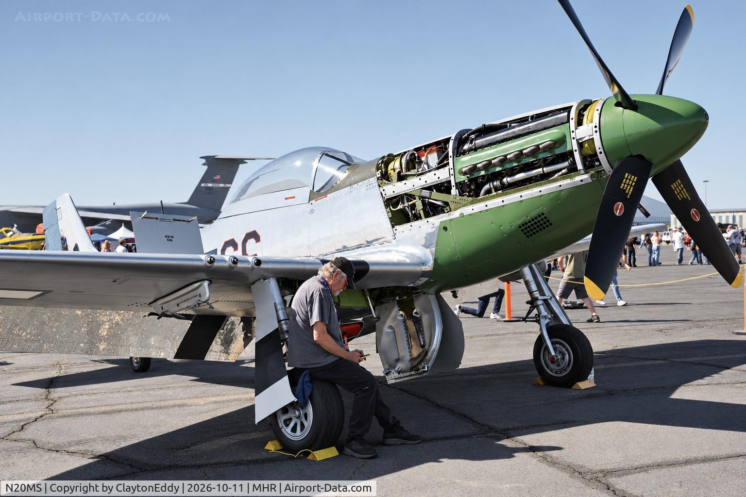 Aircraft N20MS, 1944 North American P-51D Mustang, c/n 122-31533, California Capital Airshow 2026, at MHR, photo by ClaytonEddy
