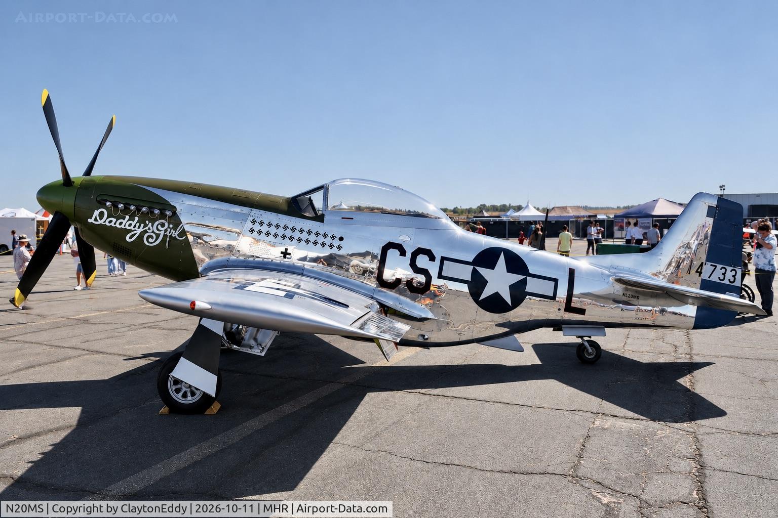 Aircraft N20MS, 1944 North American P-51D Mustang, c/n 122-31533, California Capital Airshow 2026, at MHR, photo by ClaytonEddy