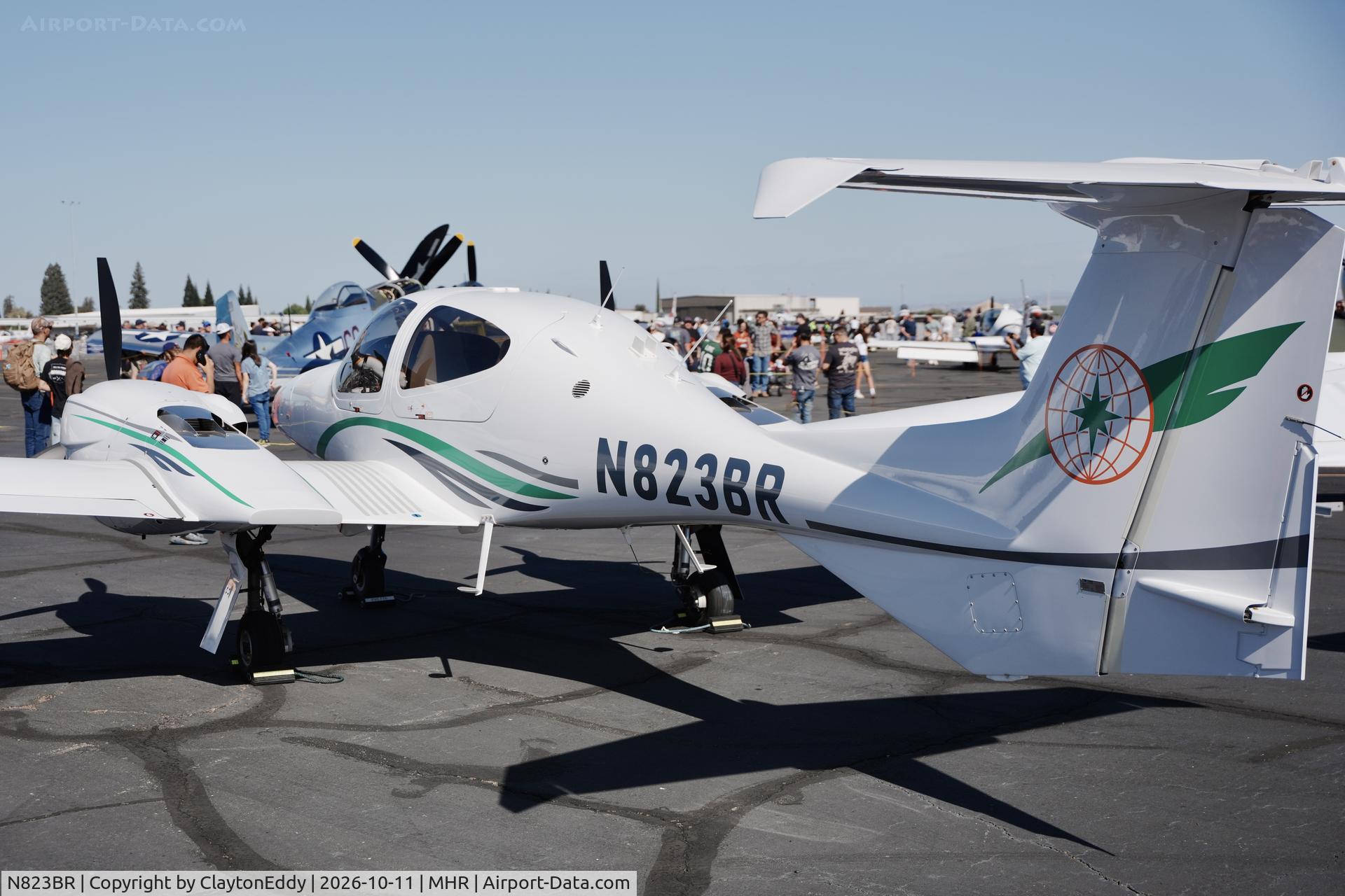 Aircraft N823BR, 2025 Diamond DA 42 NG, c/n 42.N607, California Capital Airshow 2026, at MHR, photo by ClaytonEddy