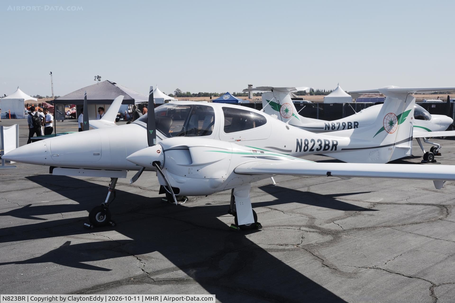 Aircraft N823BR, 2025 Diamond DA 42 NG, c/n 42.N607, California Capital Airshow 2026, at MHR, photo by ClaytonEddy