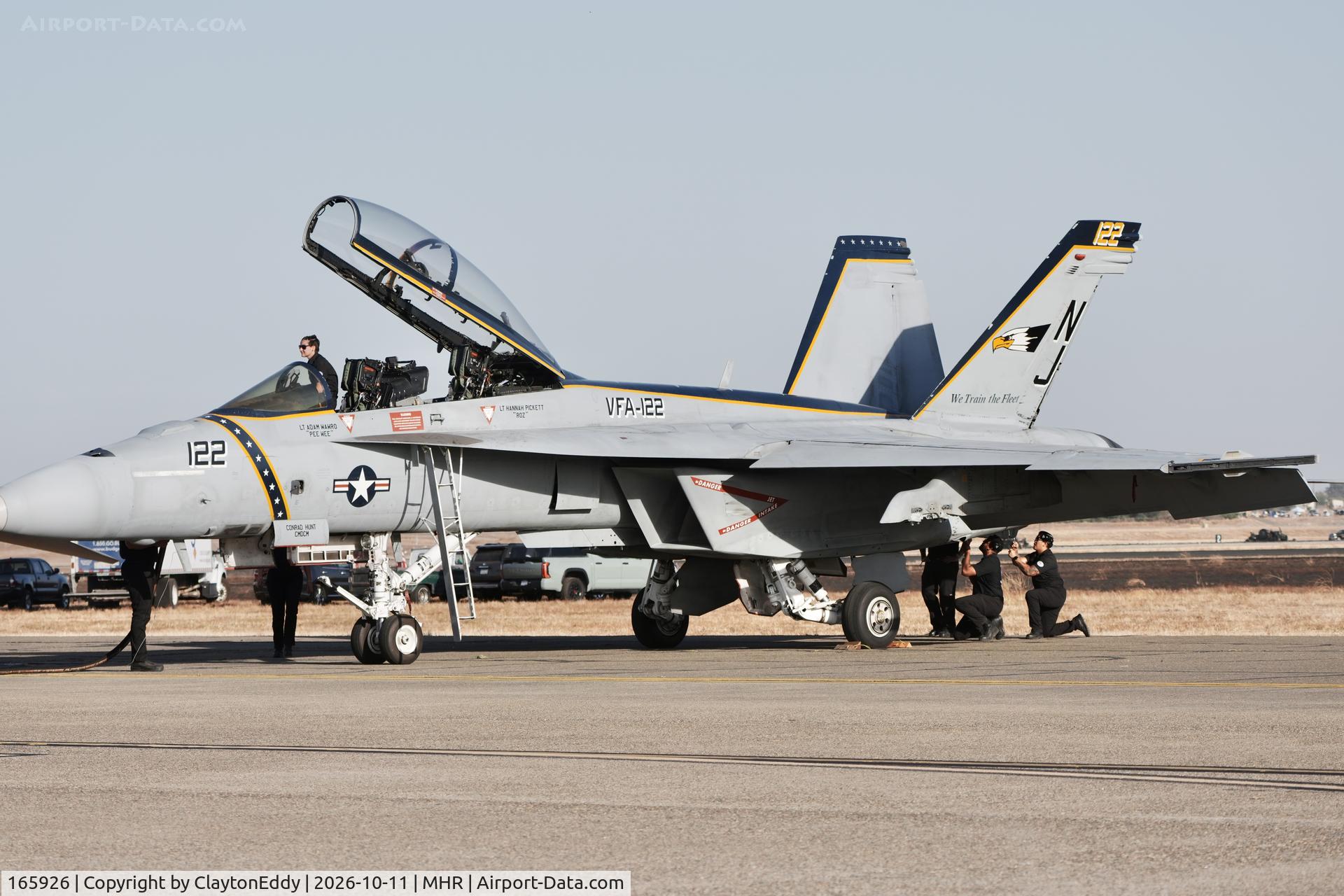 Aircraft 165926, 2003 Boeing F/A-18F Super Hornet, c/n F072, California Capital Airshow 2026, at MHR, photo by ClaytonEddy