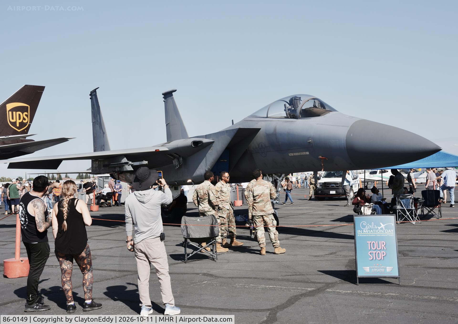 Aircraft 86-0149, 1986 McDonnell Douglas F-15C Eagle, c/n 996/C377, California Capital Airshow 2026., at MHR, photo by ClaytonEddy