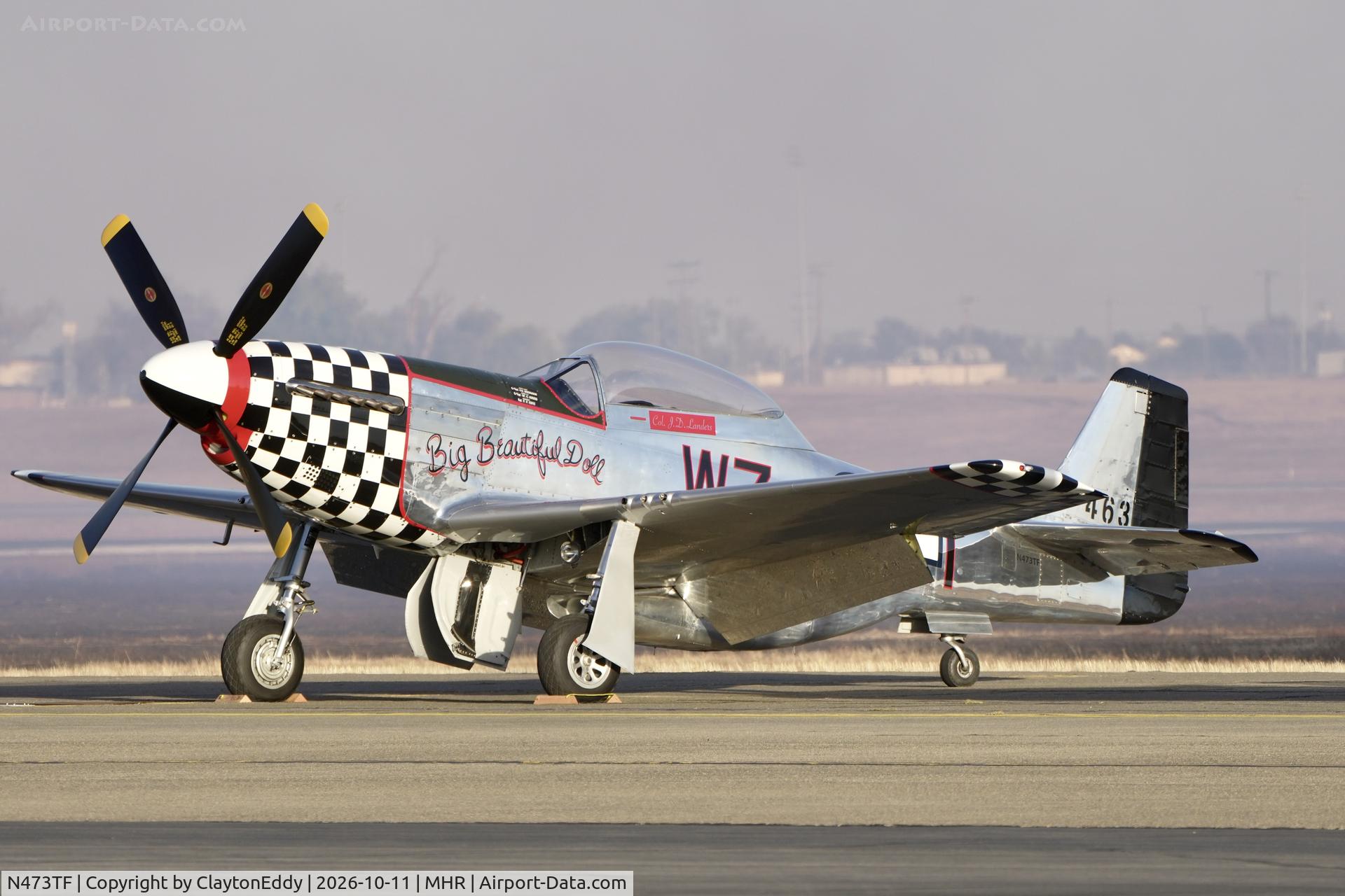Aircraft N473TF, North American F-51D Mustang, c/n 4463473, California Capital Airshow 2026, at MHR, photo by ClaytonEddy