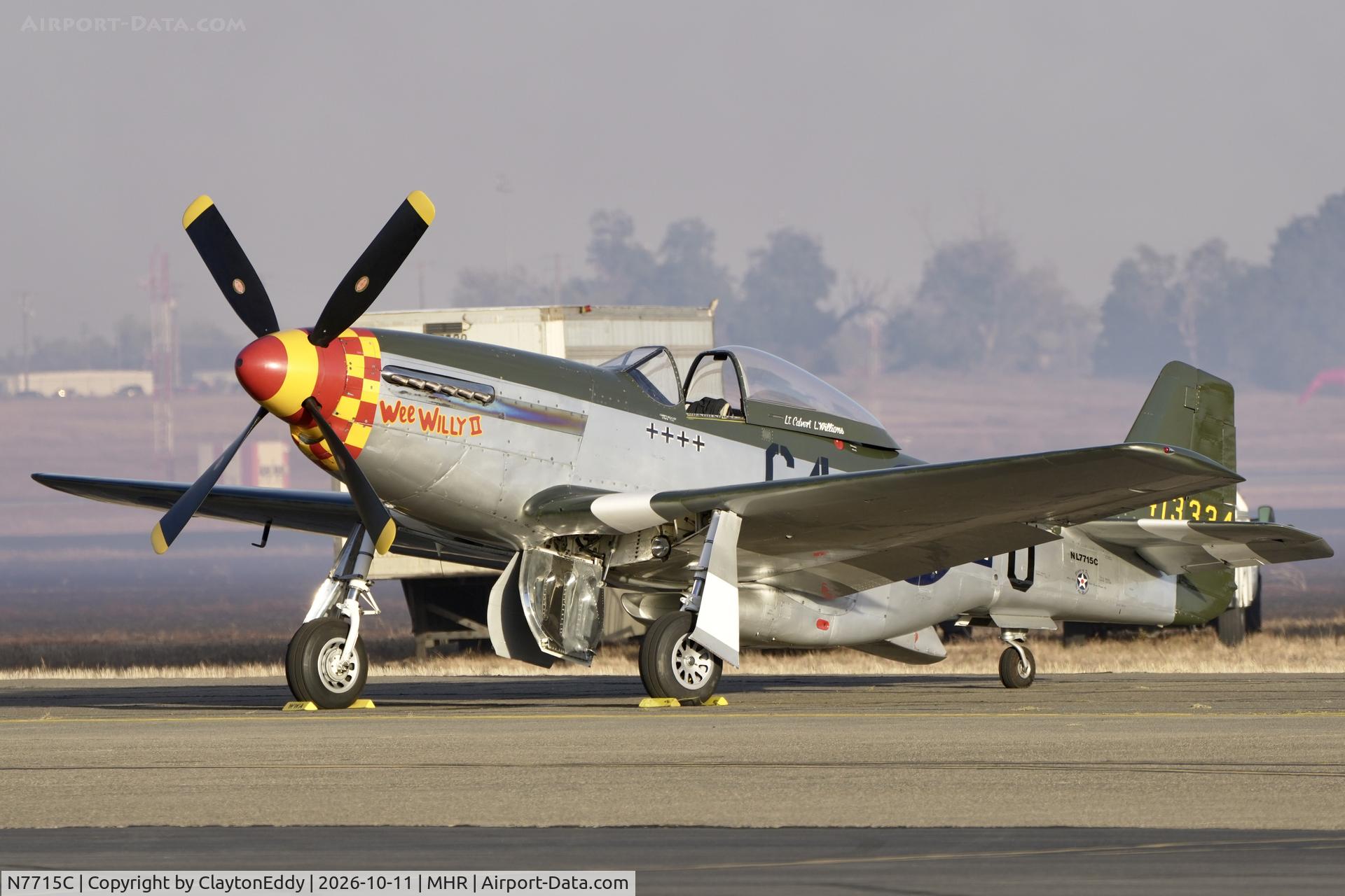 Aircraft N7715C, 1944 North American P-51D, c/n 44-84961A (124-44817), California Capital Airshow 2026., at MHR, photo by ClaytonEddy