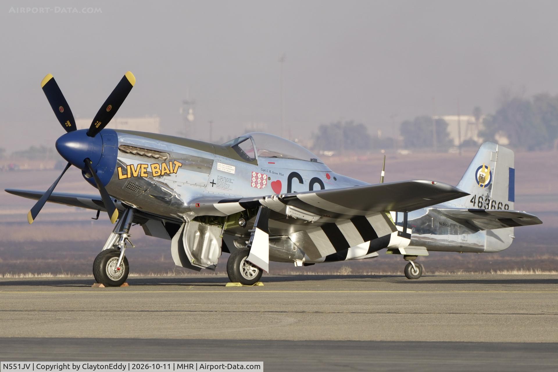 Aircraft N551JV, North American P-51D Mustang, c/n 44-73343N, California Capital Airshow 2026., at MHR, photo by ClaytonEddy