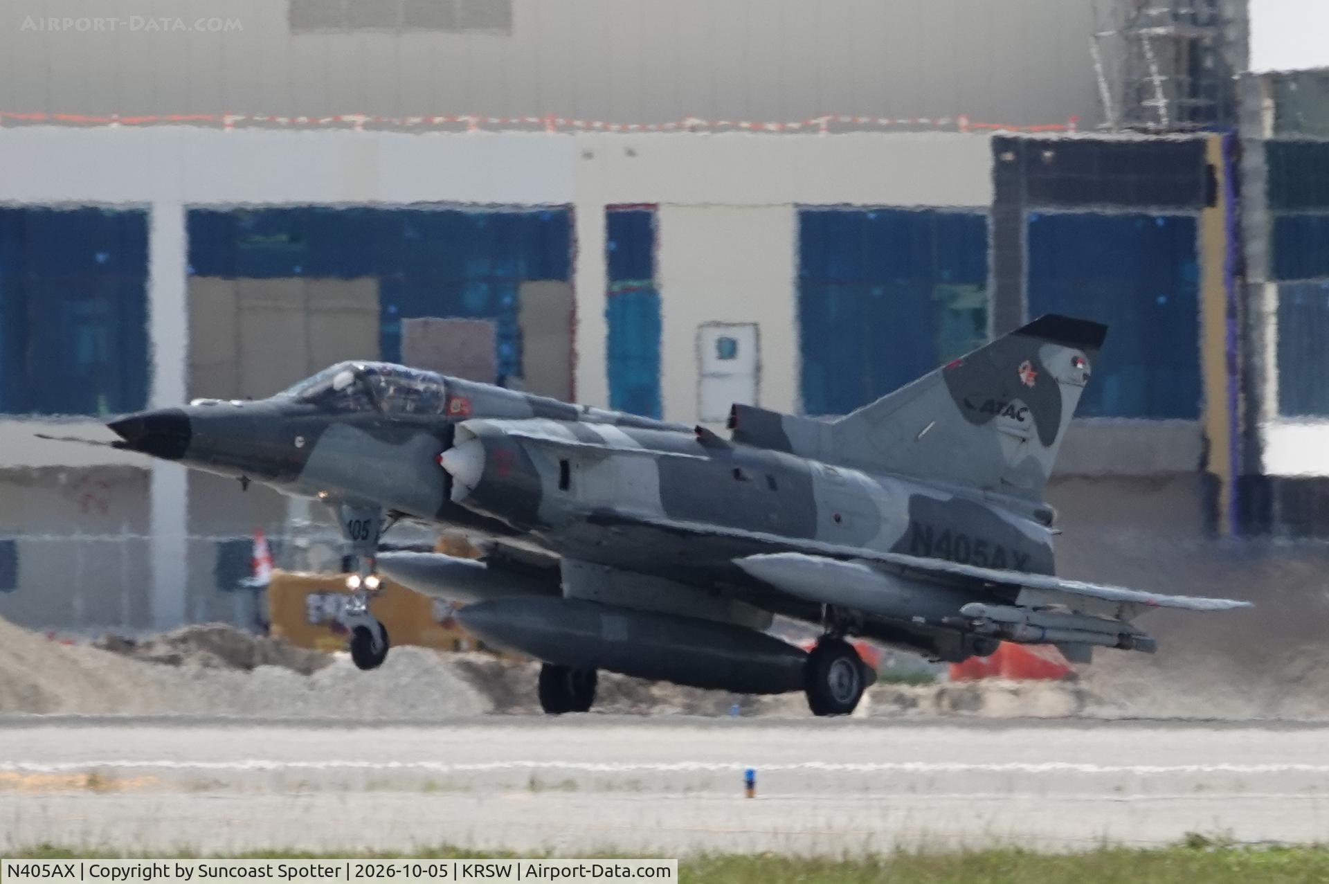 Aircraft N405AX, 1981 Israel Aircraft Industries Kfir C.2, c/n 145, A F-21 Kfir C2 departs Southwest Florida International Airport enroute to training in the Gulf of America, at KRSW, photo by Suncoast Spotter