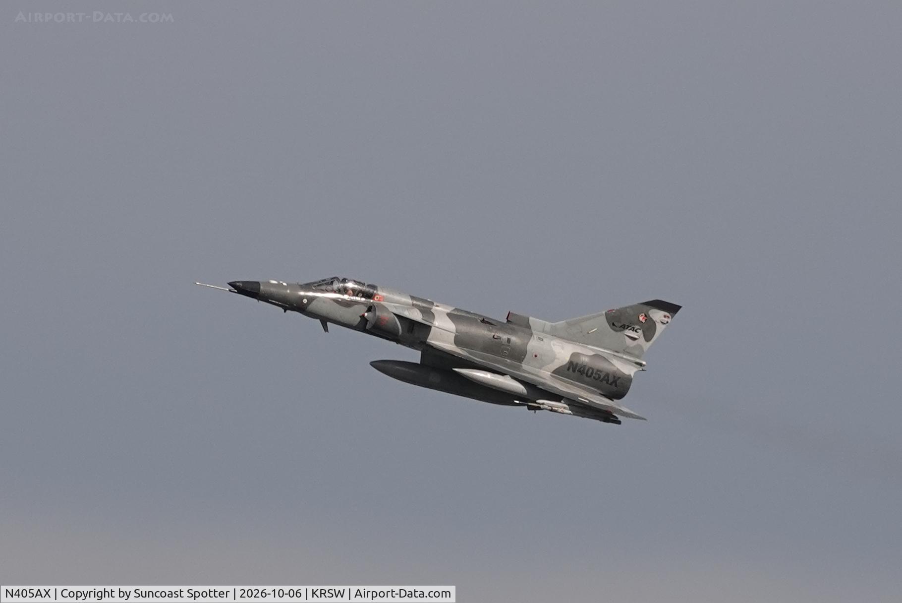 Aircraft N405AX, 1981 Israel Aircraft Industries Kfir C.2, c/n 145, A F-21 Kfir C2 departs Southwest Florida International Airport enroute to training in the Gulf of America, at KRSW, photo by Suncoast Spotter