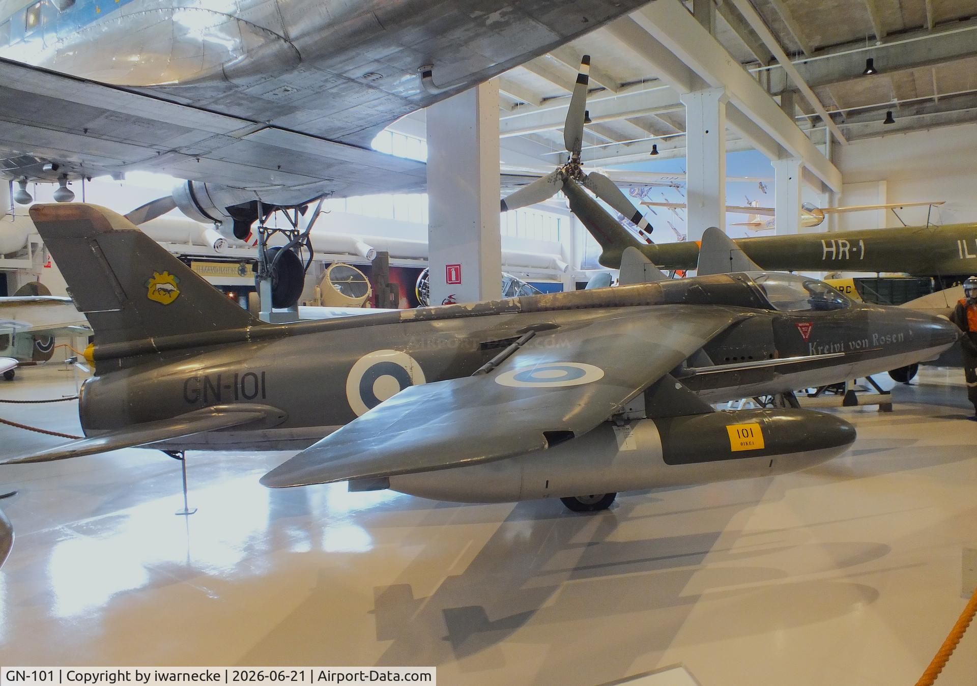 Aircraft GN-101, Folland Gnat F.1 (Fo-141), c/n FL8, Folland Gnat F1 (Fo-141) at the Suomen Ilmavoimamuseo (Finnish Air Force Museum, formerly known as Keski-Suomen Ilmailumuseo / Aviation Museum of Central Finland), Jyväskylä-Tikkakoski, photo by iwarnecke
