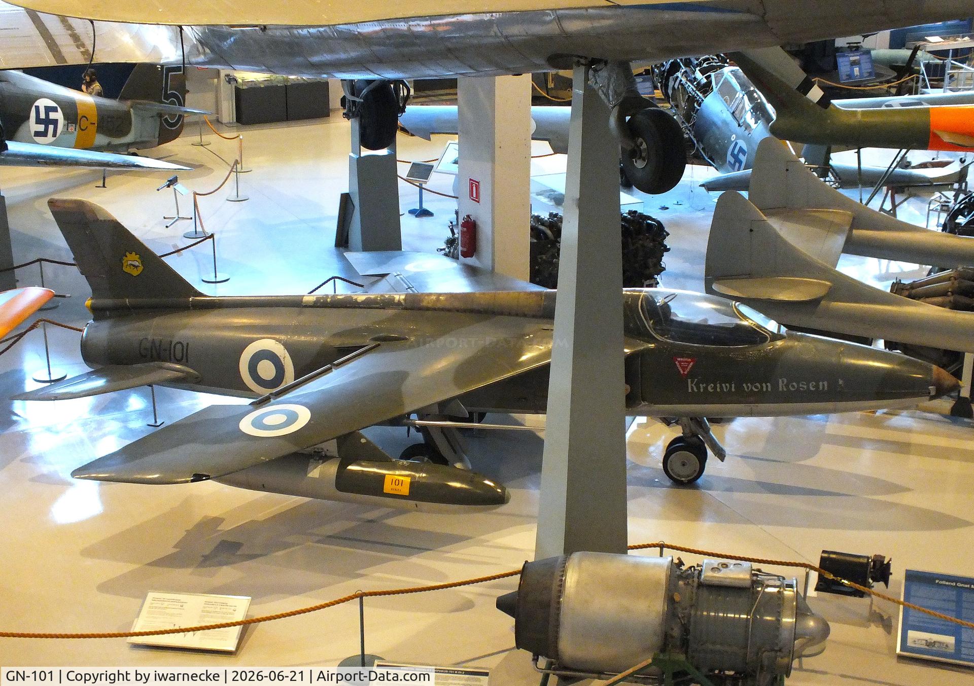 Aircraft GN-101, Folland Gnat F.1 (Fo-141), c/n FL8, Folland Gnat F1 (Fo-141) at the Suomen Ilmavoimamuseo (Finnish Air Force Museum, formerly known as Keski-Suomen Ilmailumuseo / Aviation Museum of Central Finland), Jyväskylä-Tikkakoski, photo by iwarnecke