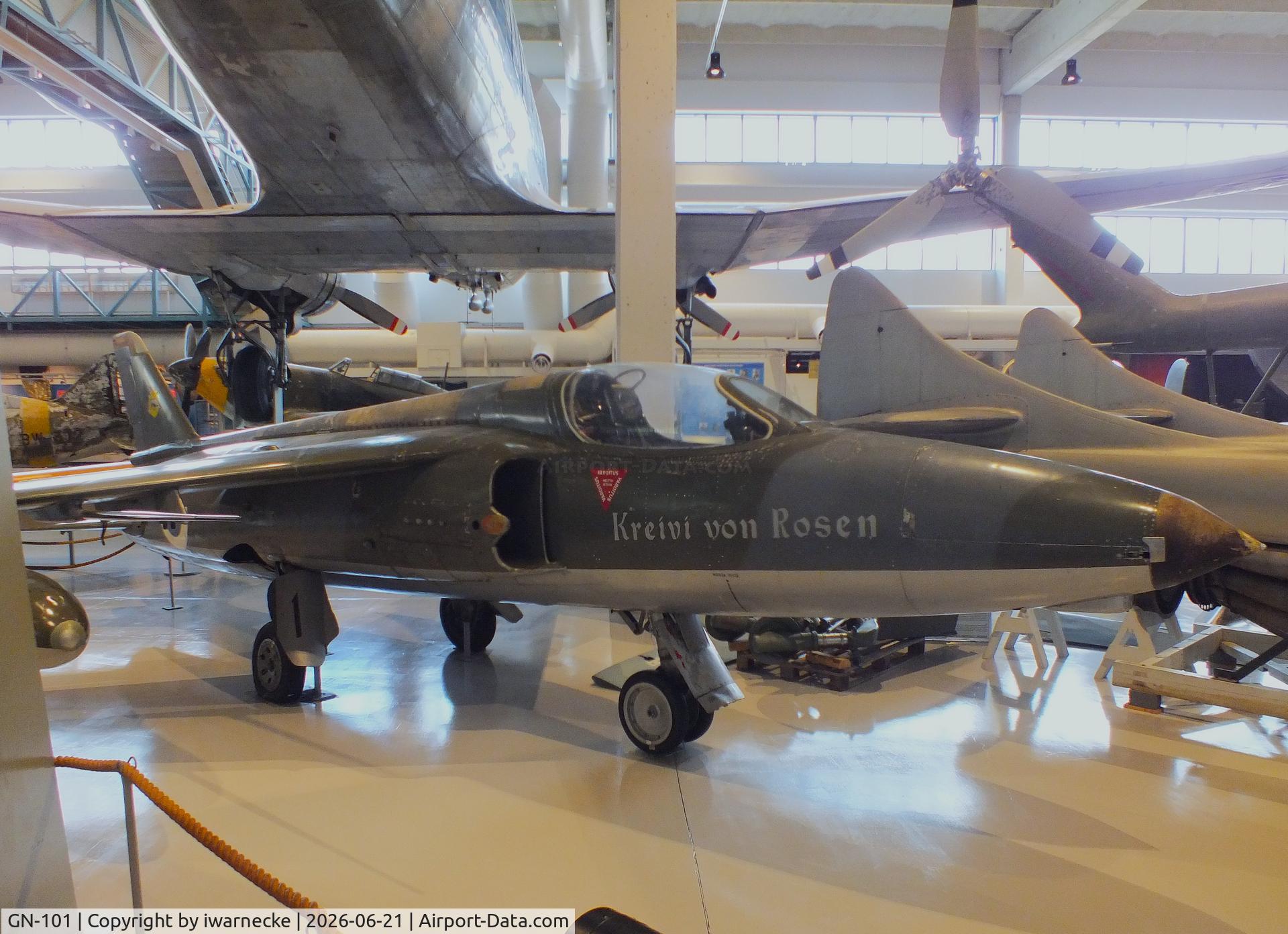 Aircraft GN-101, Folland Gnat F.1 (Fo-141), c/n FL8, Folland Gnat F1 (Fo-141) at the Suomen Ilmavoimamuseo (Finnish Air Force Museum, formerly known as Keski-Suomen Ilmailumuseo / Aviation Museum of Central Finland), Jyväskylä-Tikkakoski, photo by iwarnecke
