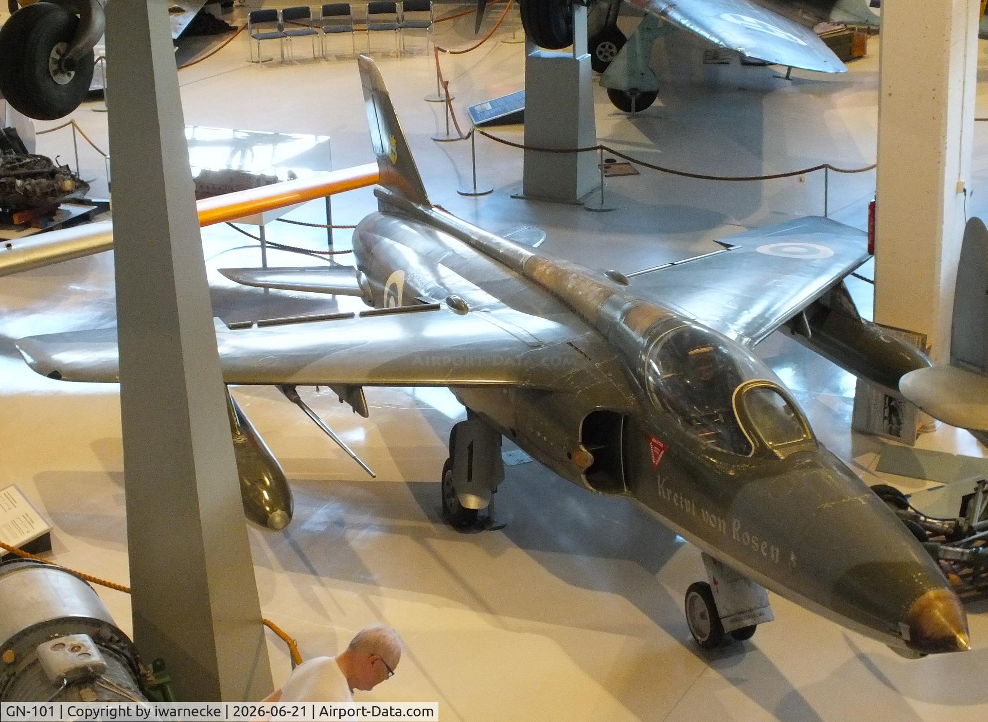 Aircraft GN-101, Folland Gnat F.1 (Fo-141), c/n FL8, Folland Gnat F1 (Fo-141) at the Suomen Ilmavoimamuseo (Finnish Air Force Museum, formerly known as Keski-Suomen Ilmailumuseo / Aviation Museum of Central Finland), Jyväskylä-Tikkakoski, photo by iwarnecke