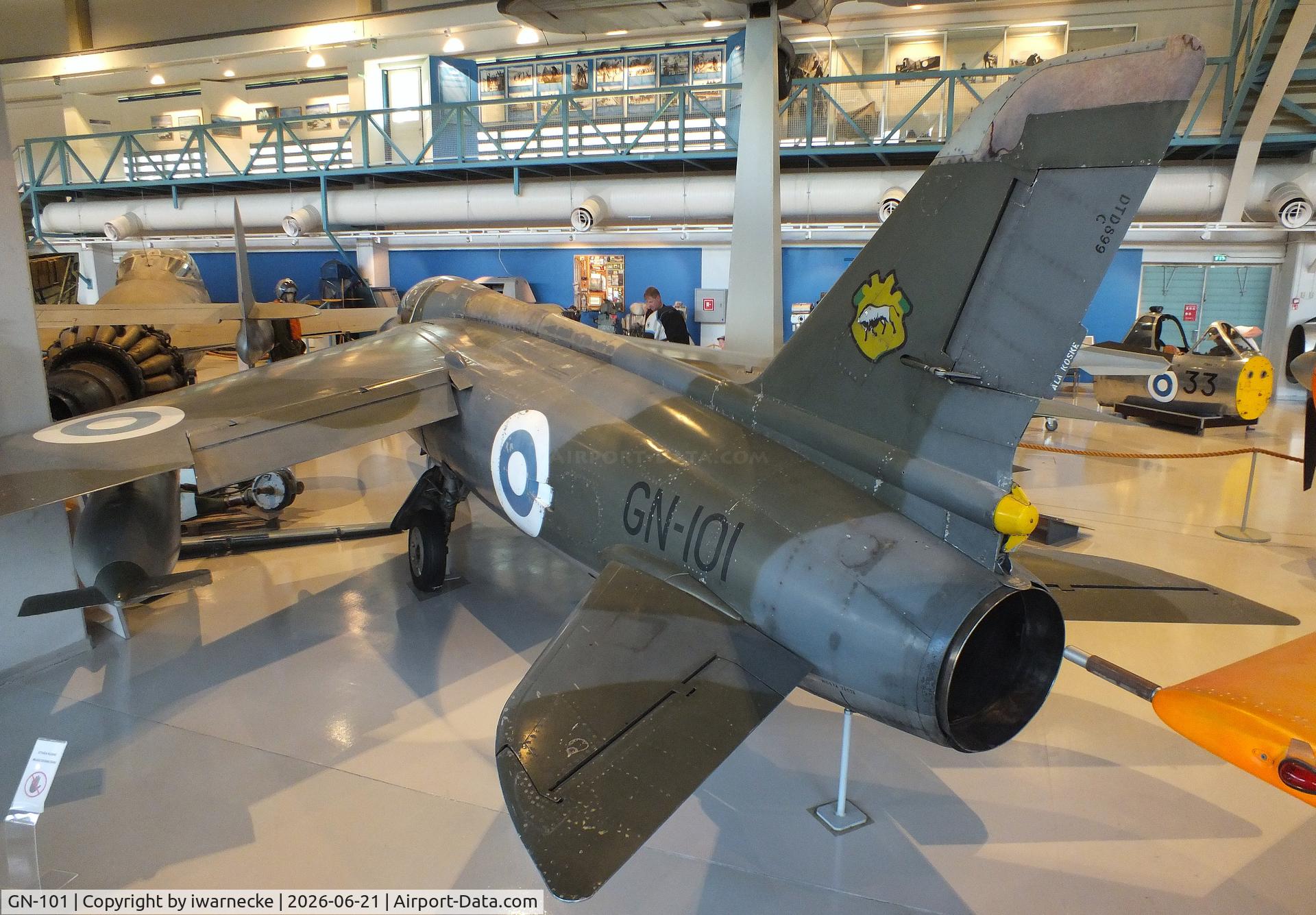 Aircraft GN-101, Folland Gnat F.1 (Fo-141), c/n FL8, Folland Gnat F1 (Fo-141) at the Suomen Ilmavoimamuseo (Finnish Air Force Museum, formerly known as Keski-Suomen Ilmailumuseo / Aviation Museum of Central Finland), Jyväskylä-Tikkakoski, photo by iwarnecke