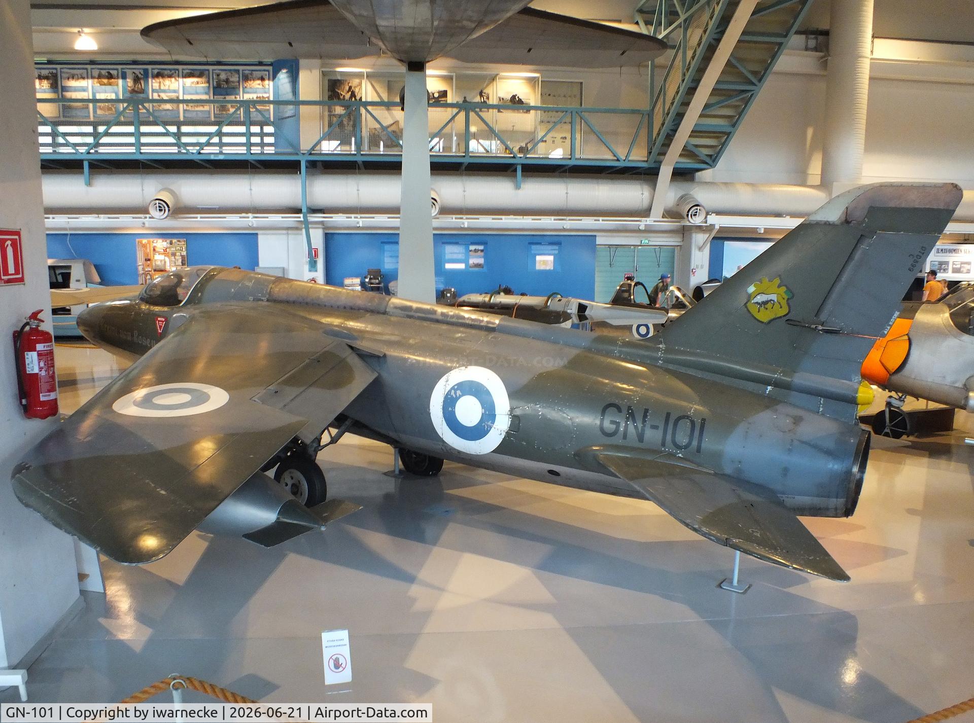 Aircraft GN-101, Folland Gnat F.1 (Fo-141), c/n FL8, Folland Gnat F1 (Fo-141) at the Suomen Ilmavoimamuseo (Finnish Air Force Museum, formerly known as Keski-Suomen Ilmailumuseo / Aviation Museum of Central Finland), Jyväskylä-Tikkakoski, photo by iwarnecke