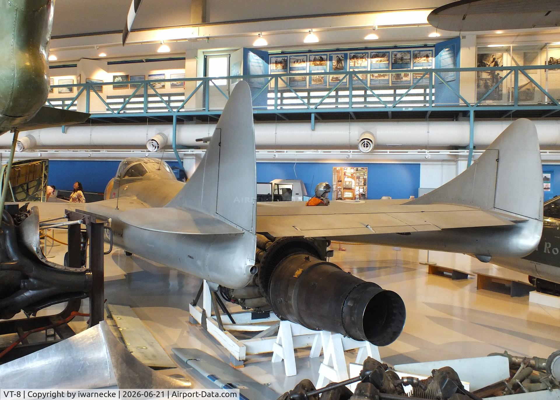 Aircraft VT-8, De Havilland DH-115 Vampire T.55, c/n 15719, De Havilland D.H.115 Vampire T55 at the Suomen Ilmavoimamuseo (Finnish Air Force Museum, formerly known as Keski-Suomen Ilmailumuseo / Aviation Museum of Central Finland), Jyväskylä-Tikkakoski, photo by iwarnecke