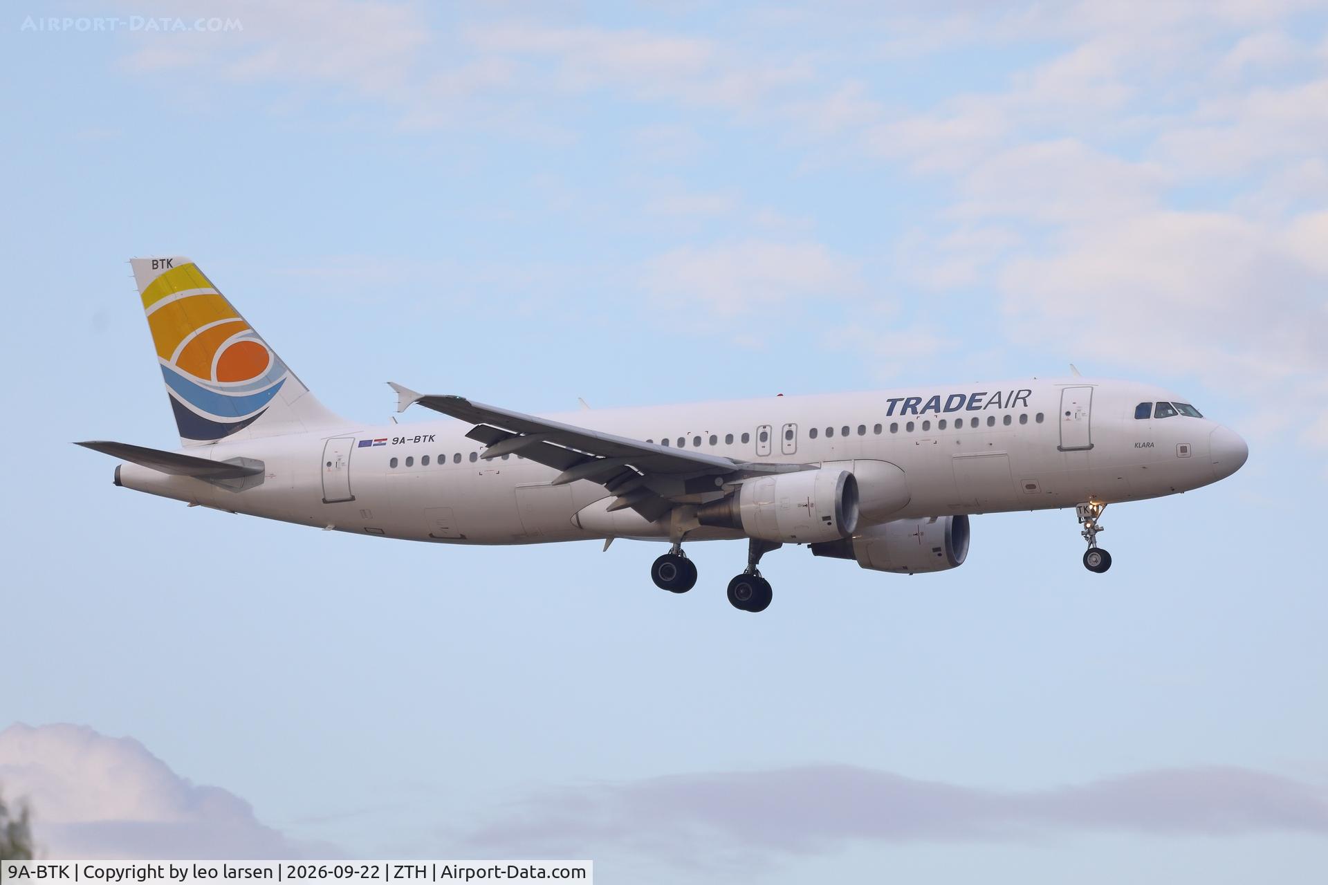 Aircraft 9A-BTK, 2005 Airbus A320-214, c/n 2569, Zakynthos 22.9.2026, at ZTH, photo by leo larsen