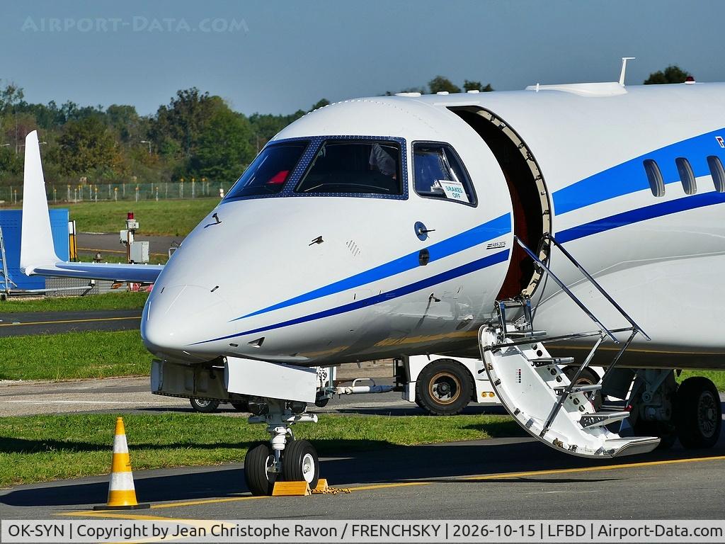Aircraft OK-SYN, 2013 Embraer EMB-135BJ Legacy 650, c/n 14501189, ABS Jets, at LFBD, photo by Jean Christophe Ravon / FRENCHSKY