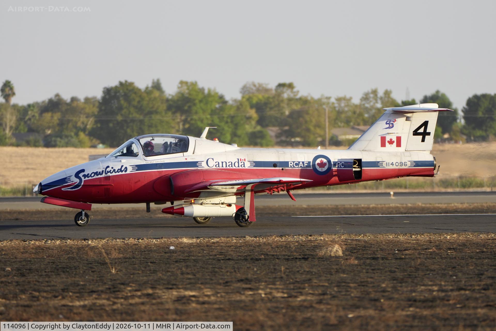 Aircraft 114096, Canadair CT-114 Tutor, c/n 1096, Number 4. Last year of the Snowbirds using the CT-114 Tudor aircraft California Capital Airshow 2026., at MHR, photo by ClaytonEddy