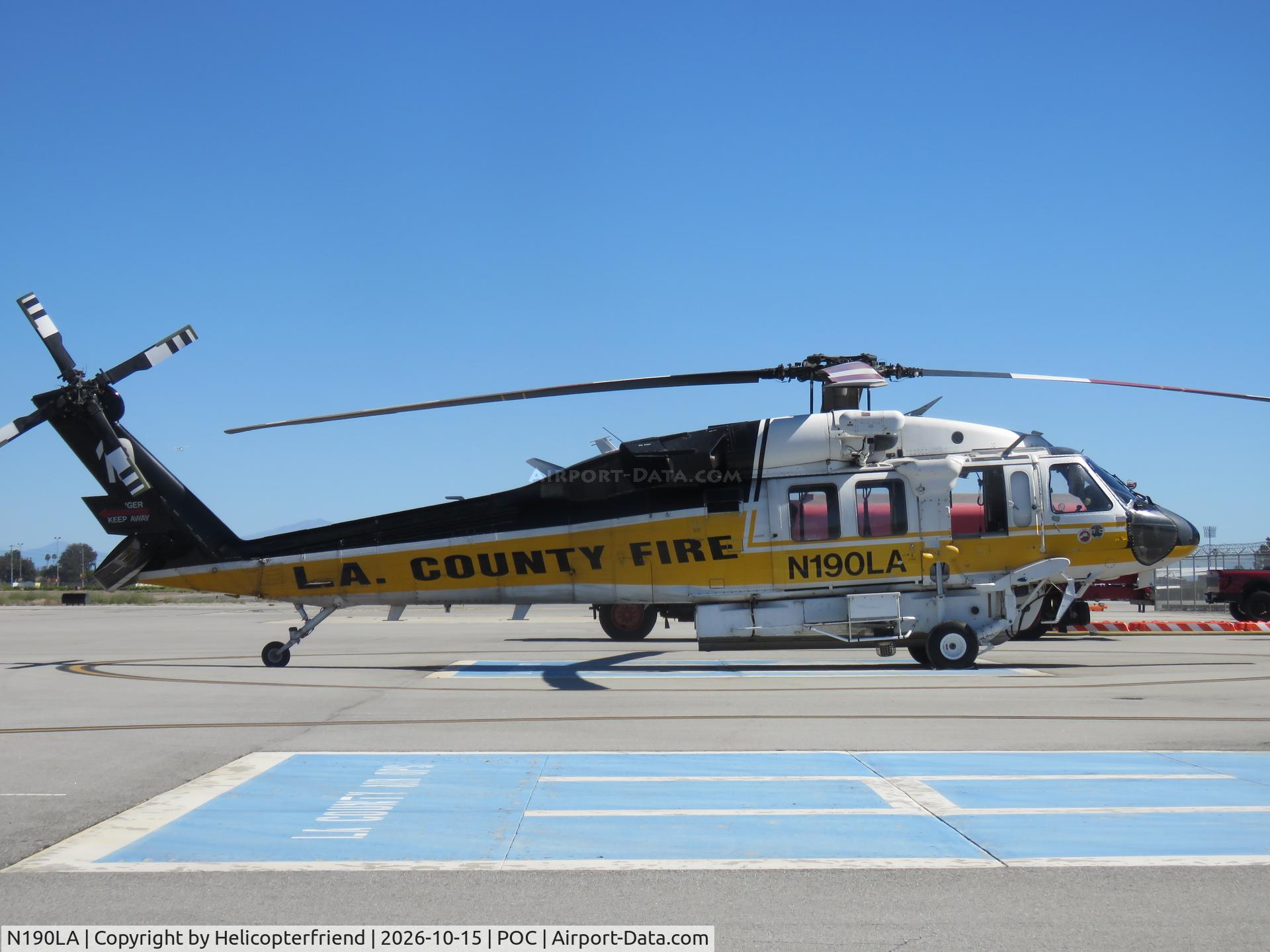 Aircraft N190LA, Sikorsky S-70A Firehawk, c/n 702479, Parked at LACO Fire Ops pad, at POC, photo by Helicopterfriend