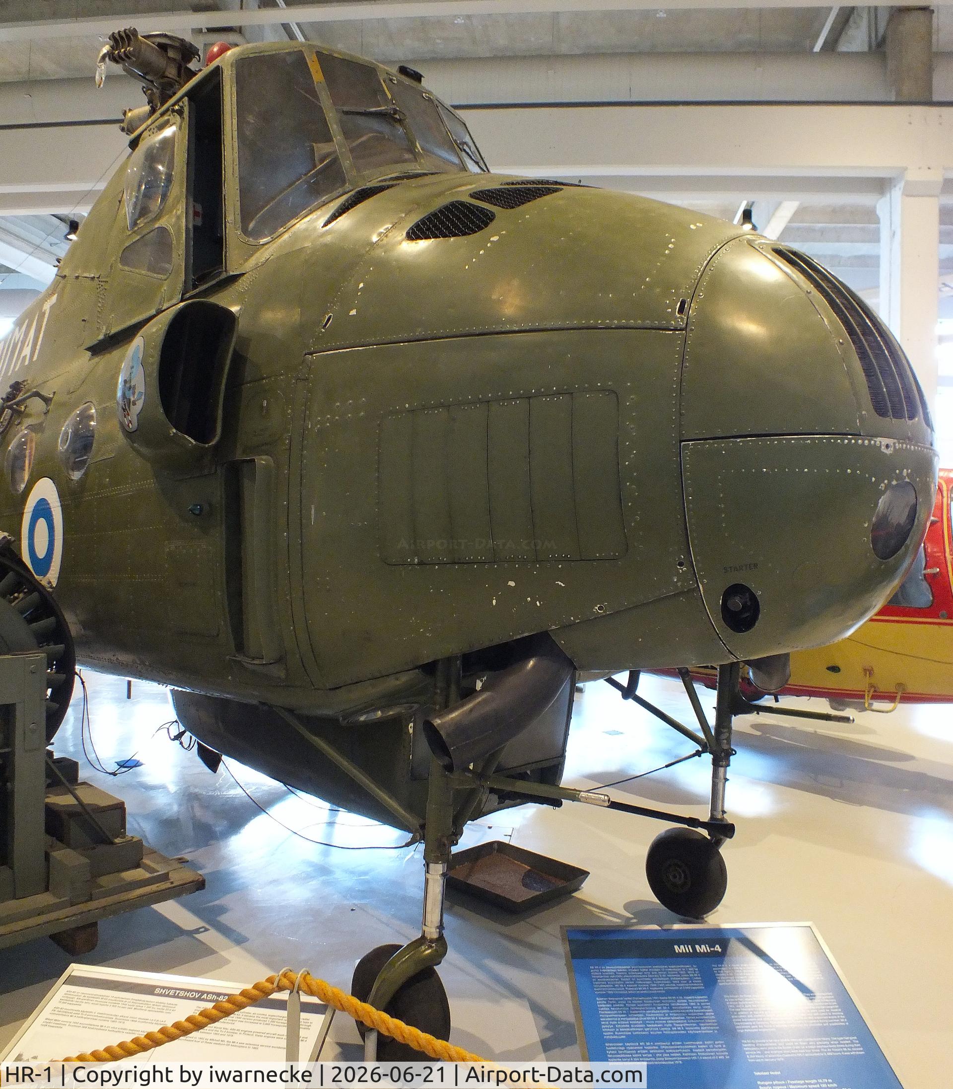 Aircraft HR-1, Mil Mi-4 Hound, c/n 07114, Mil Mi-4 HOUND (minus main rotor blades) at the Suomen Ilmavoimamuseo (Finnish Air Force Museum, formerly known as Keski-Suomen Ilmailumuseo / Aviation Museum of Central Finland), Jyväskylä-Tikkakoski, photo by iwarnecke