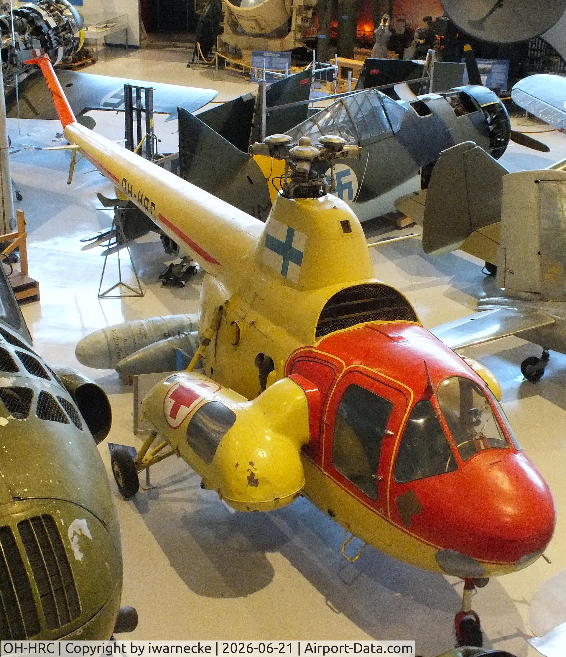 Aircraft OH-HRC, Mil Mi-1 Hare, c/n 96801181, Mil Mi-1 HARE (minus main rotor blades) at the Suomen Ilmavoimamuseo (Finnish Air Force Museum, formerly known as Keski-Suomen Ilmailumuseo / Aviation Museum of Central Finland), Jyväskylä-Tikkakoski, photo by iwarnecke