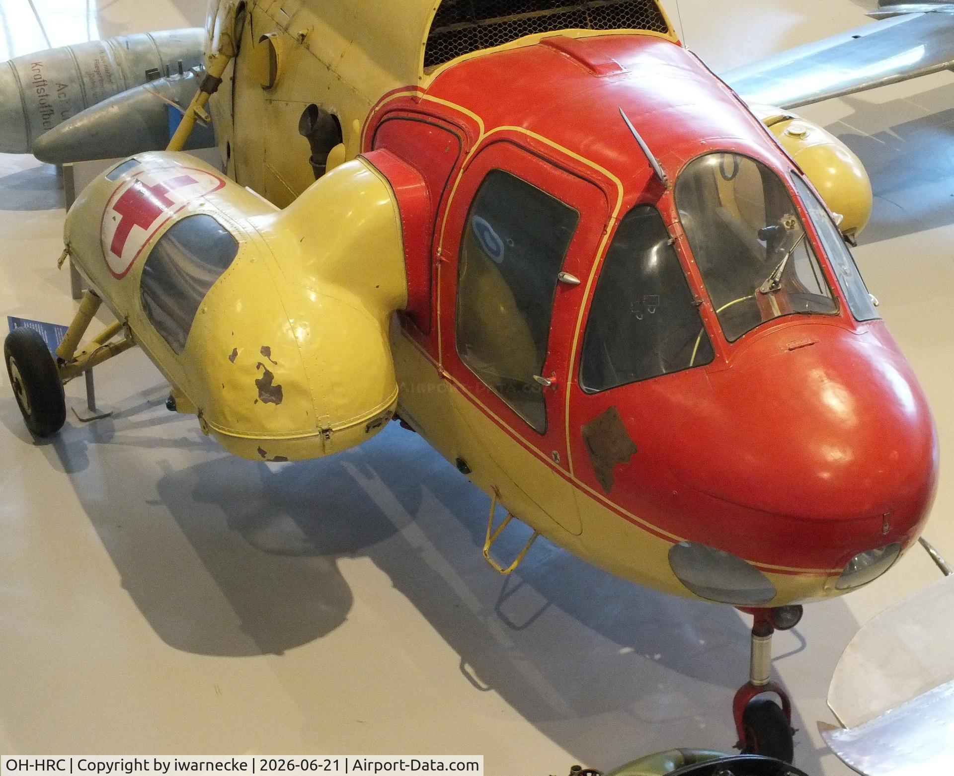 Aircraft OH-HRC, Mil Mi-1 Hare, c/n 96801181, Mil Mi-1 HARE (minus main rotor blades) at the Suomen Ilmavoimamuseo (Finnish Air Force Museum, formerly known as Keski-Suomen Ilmailumuseo / Aviation Museum of Central Finland), Jyväskylä-Tikkakoski, photo by iwarnecke
