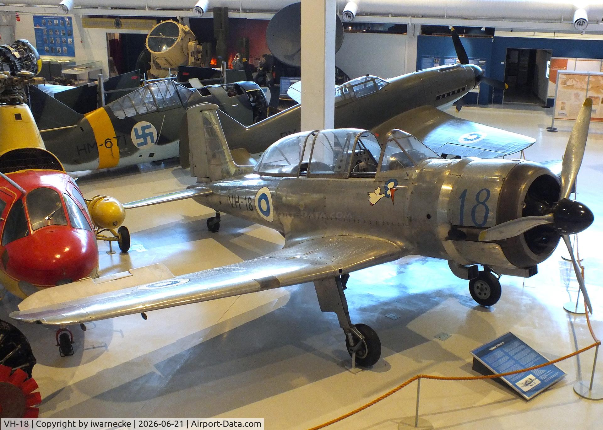 Aircraft VH-18, Valmet Vihuri II, c/n II/17, Valmet Vihuri II at the Suomen Ilmavoimamuseo (Finnish Air Force Museum, formerly known as Keski-Suomen Ilmailumuseo / Aviation Museum of Central Finland), Jyväskylä-Tikkakoski, photo by iwarnecke