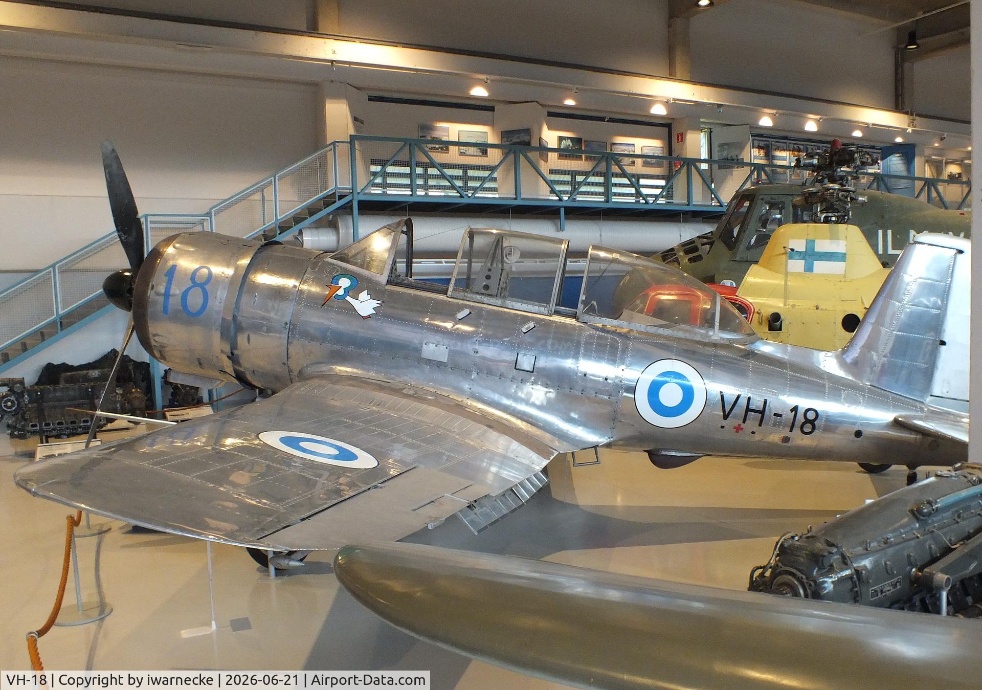 Aircraft VH-18, Valmet Vihuri II, c/n II/17, Valmet Vihuri II at the Suomen Ilmavoimamuseo (Finnish Air Force Museum, formerly known as Keski-Suomen Ilmailumuseo / Aviation Museum of Central Finland), Jyväskylä-Tikkakoski, photo by iwarnecke