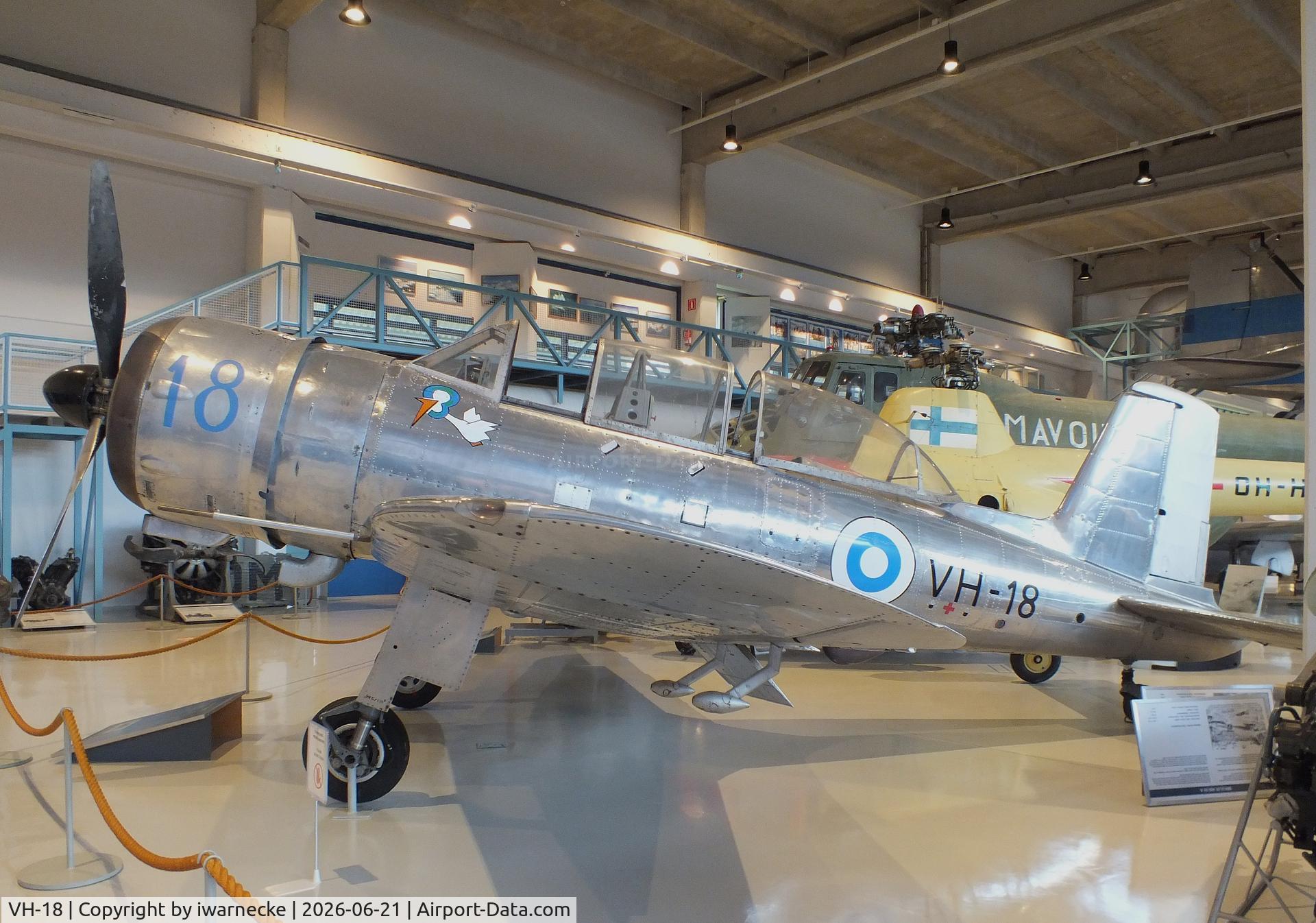 Aircraft VH-18, Valmet Vihuri II, c/n II/17, Valmet Vihuri II at the Suomen Ilmavoimamuseo (Finnish Air Force Museum, formerly known as Keski-Suomen Ilmailumuseo / Aviation Museum of Central Finland), Jyväskylä-Tikkakoski, photo by iwarnecke