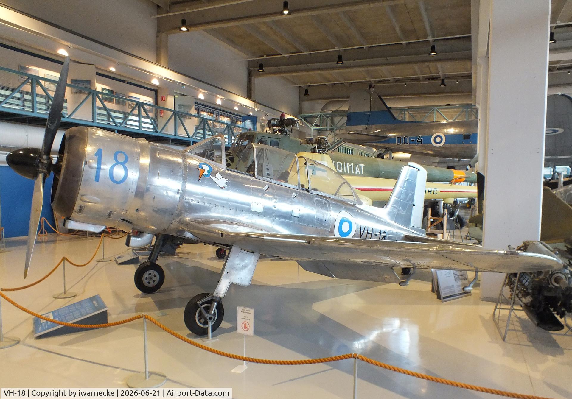 Aircraft VH-18, Valmet Vihuri II, c/n II/17, Valmet Vihuri II at the Suomen Ilmavoimamuseo (Finnish Air Force Museum, formerly known as Keski-Suomen Ilmailumuseo / Aviation Museum of Central Finland), Jyväskylä-Tikkakoski, photo by iwarnecke