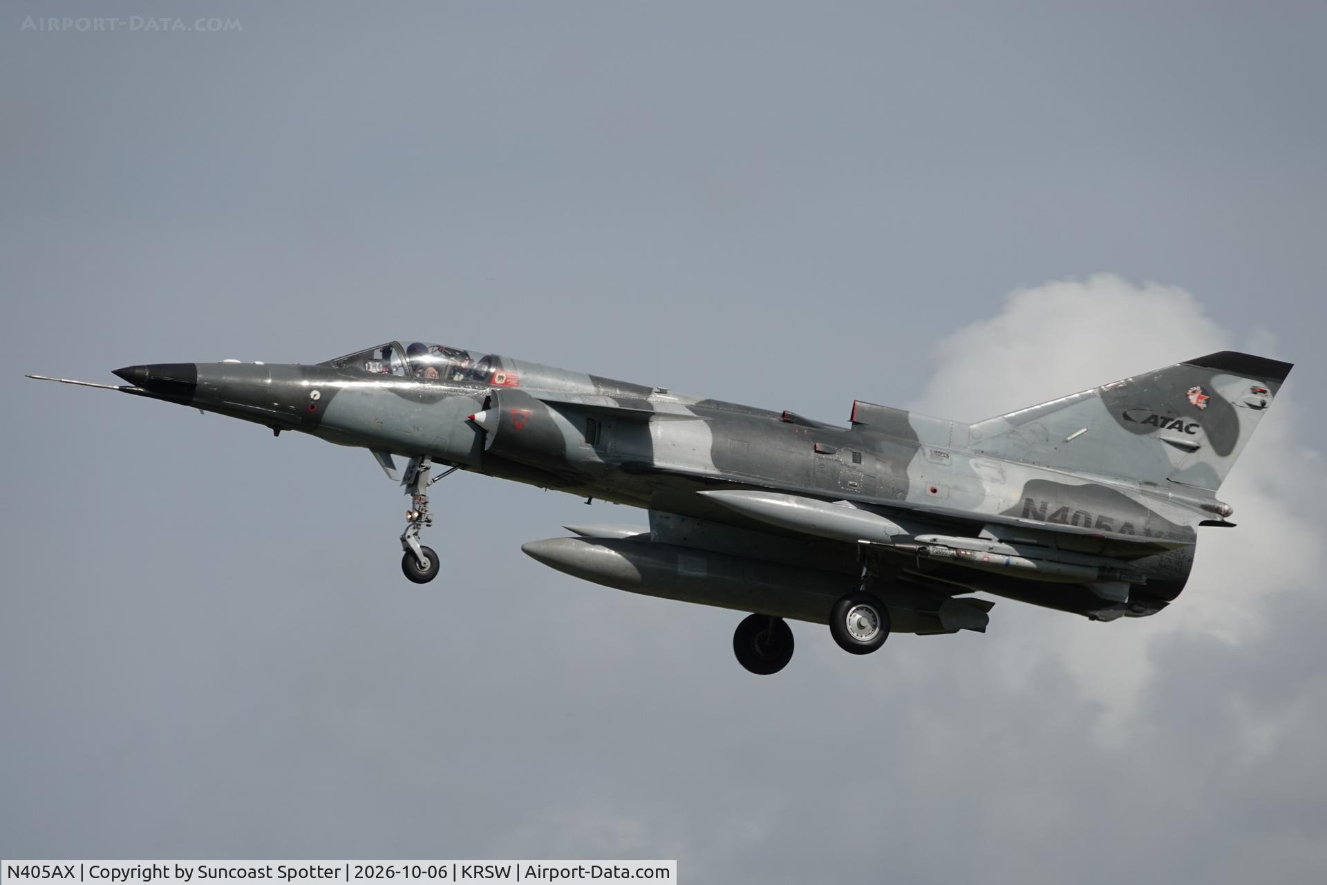 Aircraft N405AX, 1981 Israel Aircraft Industries Kfir C.2, c/n 145, A F-21 Kfir C2 lands at Southwest Florida International Airport following training in the Gulf of America, at KRSW, photo by Suncoast Spotter