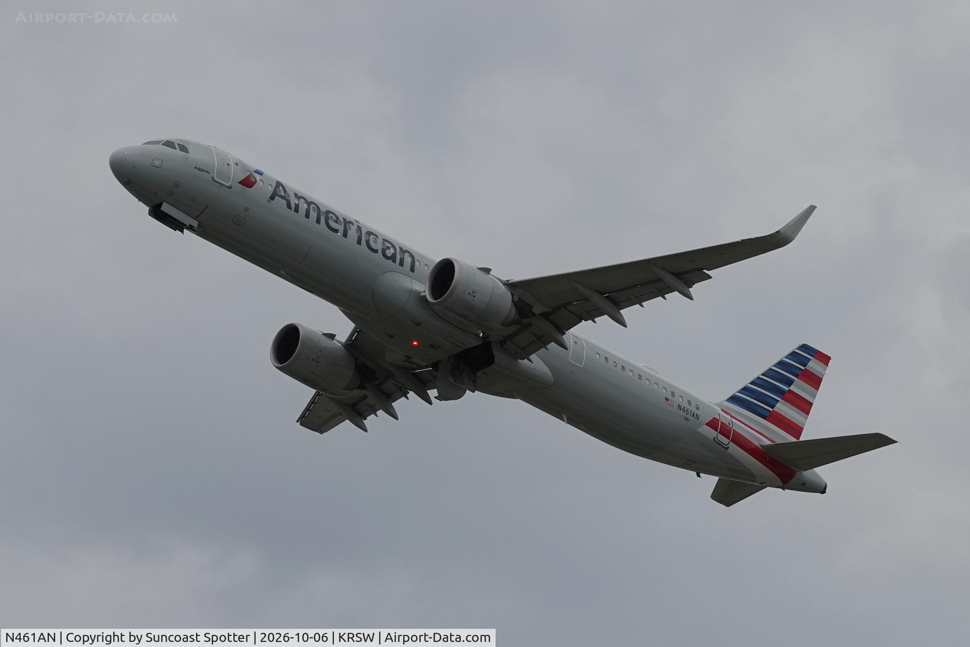 Aircraft N461AN, 2022 Airbus A321-253NX, c/n 11059, American 2365 departs Southwest Florida International Airport enroute to Philadelphia International Airport, at KRSW, photo by Suncoast Spotter