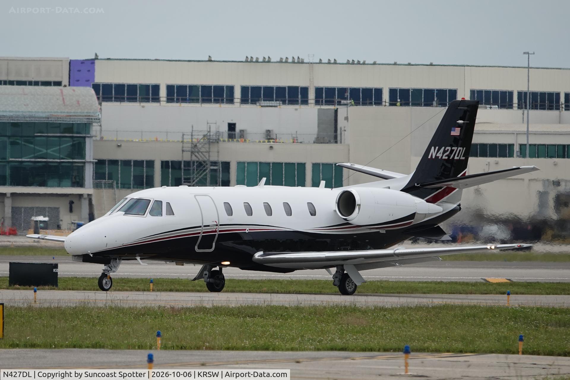 Aircraft N427DL, 2006 Cessna 560XL, c/n 560-5622, Citation 427DL departs Southwest Florida International Airport enroute to Naples Airport, at KRSW, photo by Suncoast Spotter