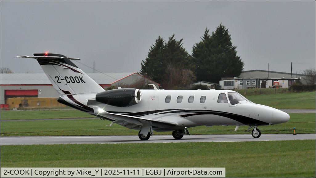 Aircraft 2-COOK, 2021 Cessna 525 CitationJet M2, c/n 525-1077, 2021 Cessna 525 Citationjet M2 preparing to depart Gloucestershire Airport, at EGBJ, photo by Mike_Y