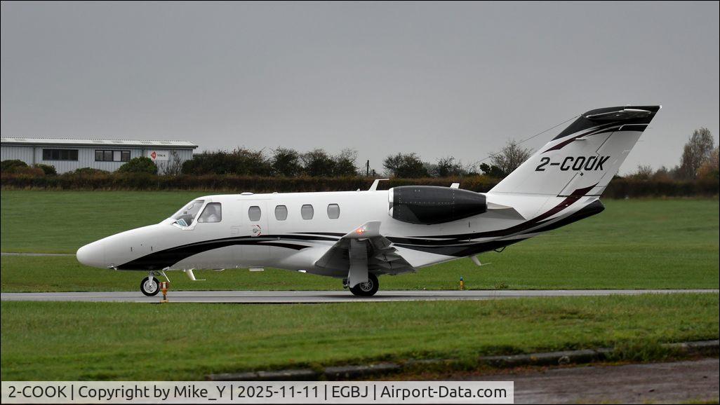 Aircraft 2-COOK, 2021 Cessna 525 CitationJet M2, c/n 525-1077, 2021 Cessna 525 Citationjet M2 preparing to depart Gloucestershire Airport, at EGBJ, photo by Mike_Y