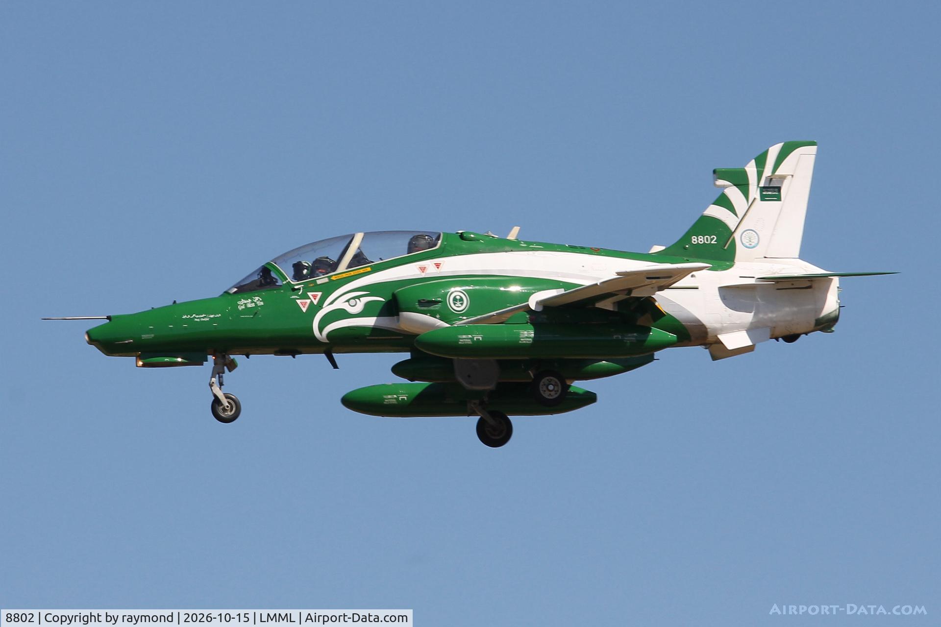 Aircraft 8802, British Aerospace Hawk Mk.165, c/n ST0000, Bae Hawk Mk165 reg 8802 of Royal Saudi Air Force Aerobatic Team on final approach for Rw31 MLA., at LMML, photo by raymond