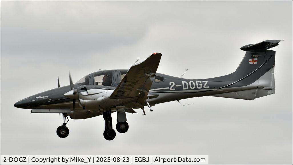 Aircraft 2-DOGZ, 2019 Diamond Twin Star 62, c/n 62.122, 2019 Diamond DA-62 arriving at Gloucestershire Airport, at EGBJ, photo by Mike_Y