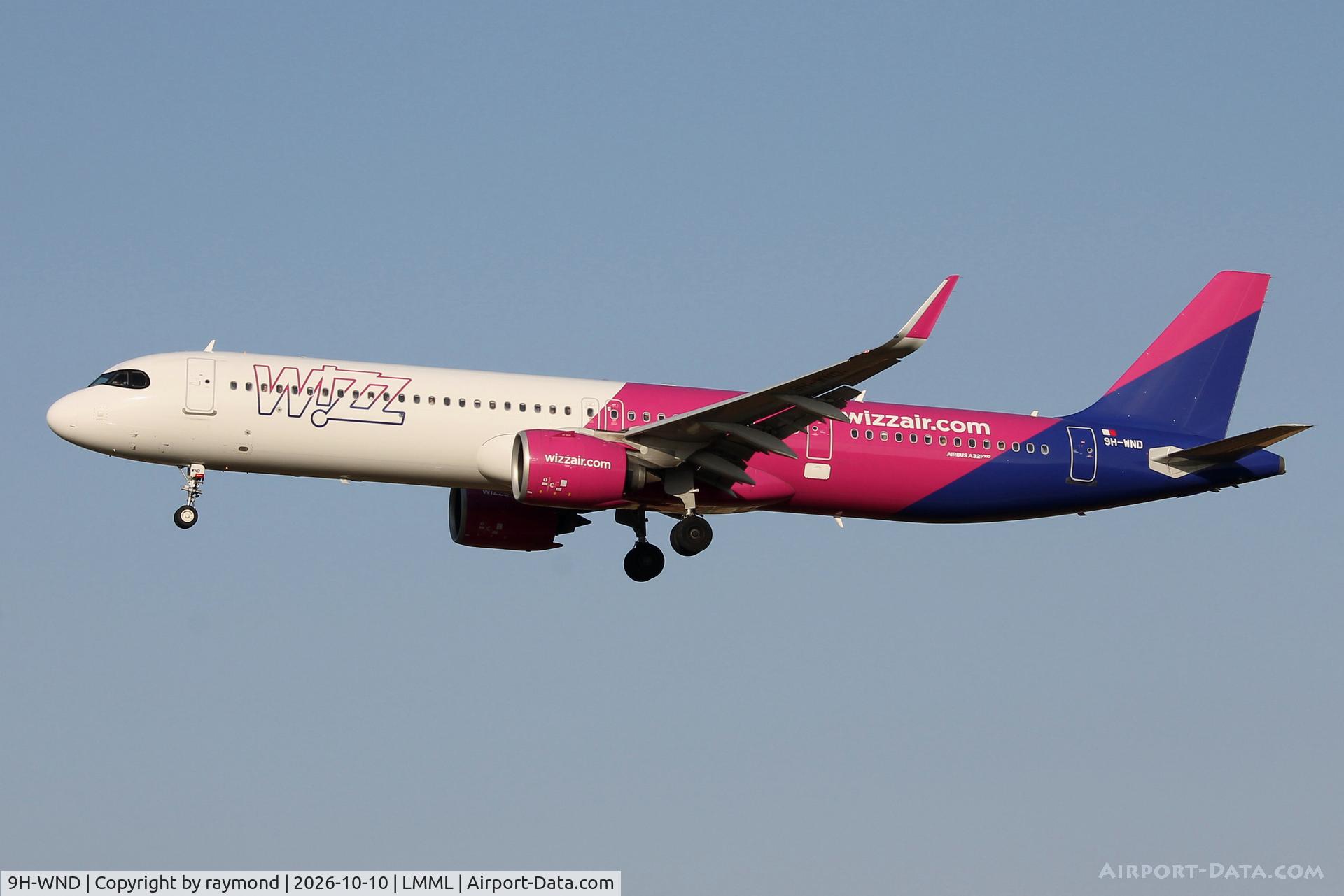 Aircraft 9H-WND, 2024 Airbus A321-271NX, c/n 11724, Airbus A321-271NX reg 9H-WND of Wizzair Malta on final approach for RW31 Malta., at LMML, photo by raymond