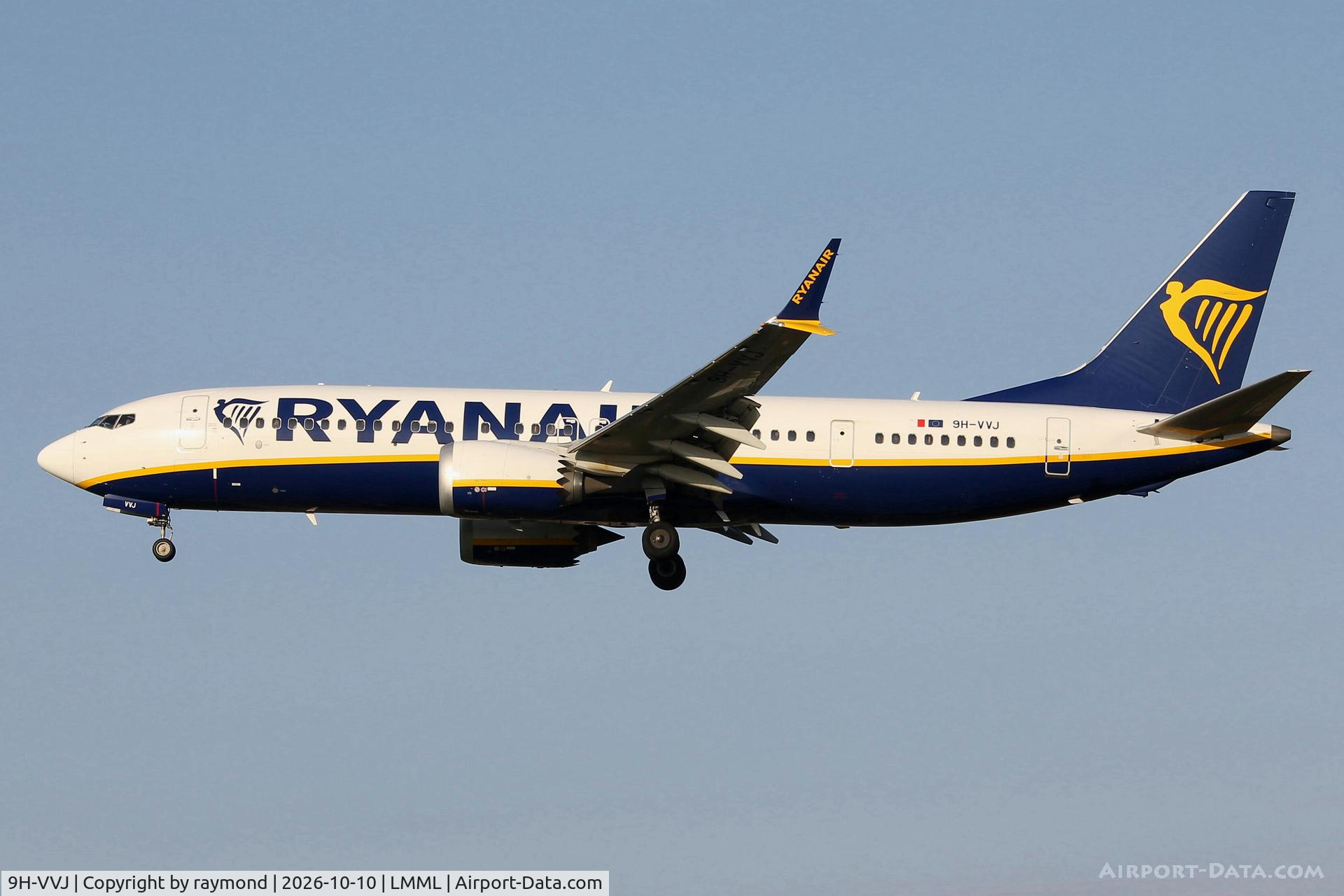 Aircraft 9H-VVJ, Boeing 737-8 MAX, c/n 62361 l/n 8703, Boeing 737-8 MAX reg 9H-VVJ of Malta Air on approach for RW31 Malta., at LMML, photo by raymond