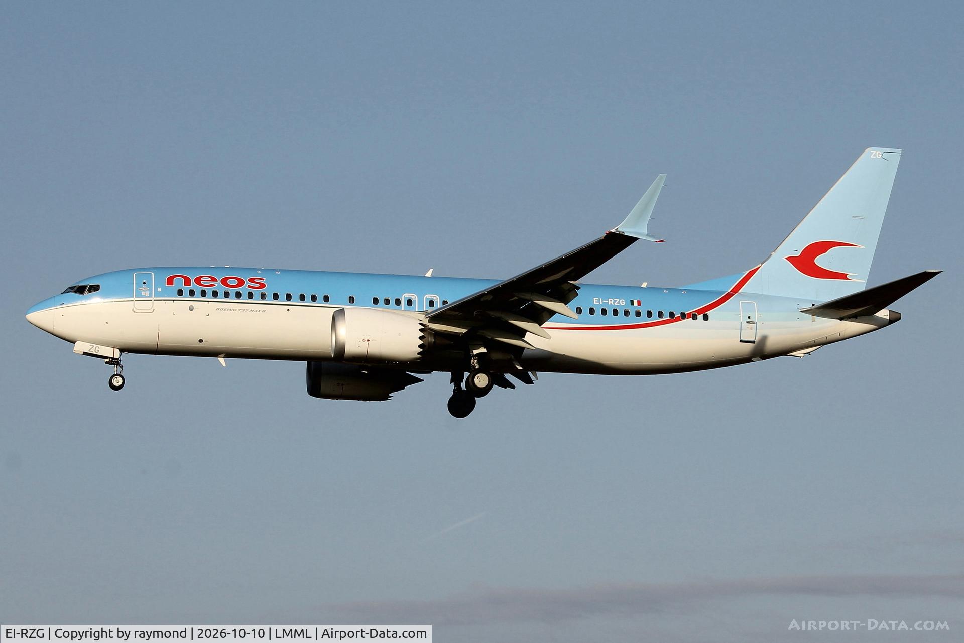 Aircraft EI-RZG, 2025 Boeing 737-8 MAX, c/n 66467 l/n 9082, Boeing 737-8 MAX reg EI-RZG of Neos approaching RW31 Malta., at LMML, photo by raymond