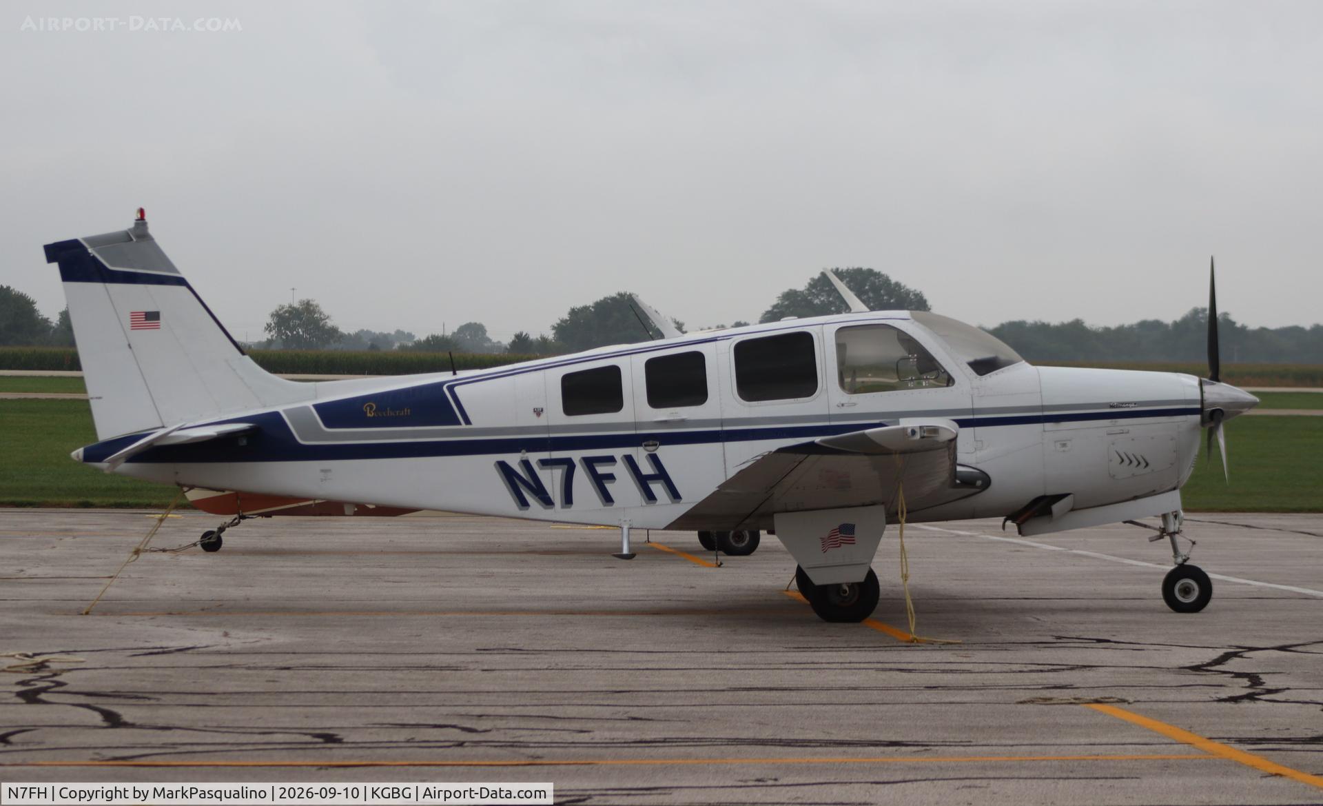 Aircraft N7FH, 1977 Beech A36 Bonanza 36, c/n E-1142, Beech A36, at KGBG, photo by MarkPasqualino
