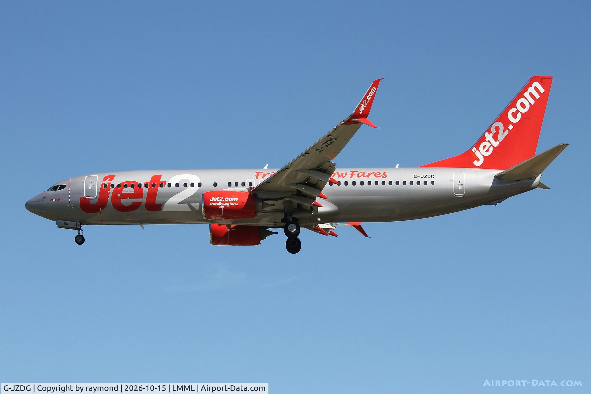 Aircraft G-JZDG, 2016 Boeing 737-8H6 (SSW), c/n 41769 l/n 5741, Boeing 737-8H6 reg G-JZDG of Jet2 approaching RW31 landing in Malta., at LMML, photo by raymond