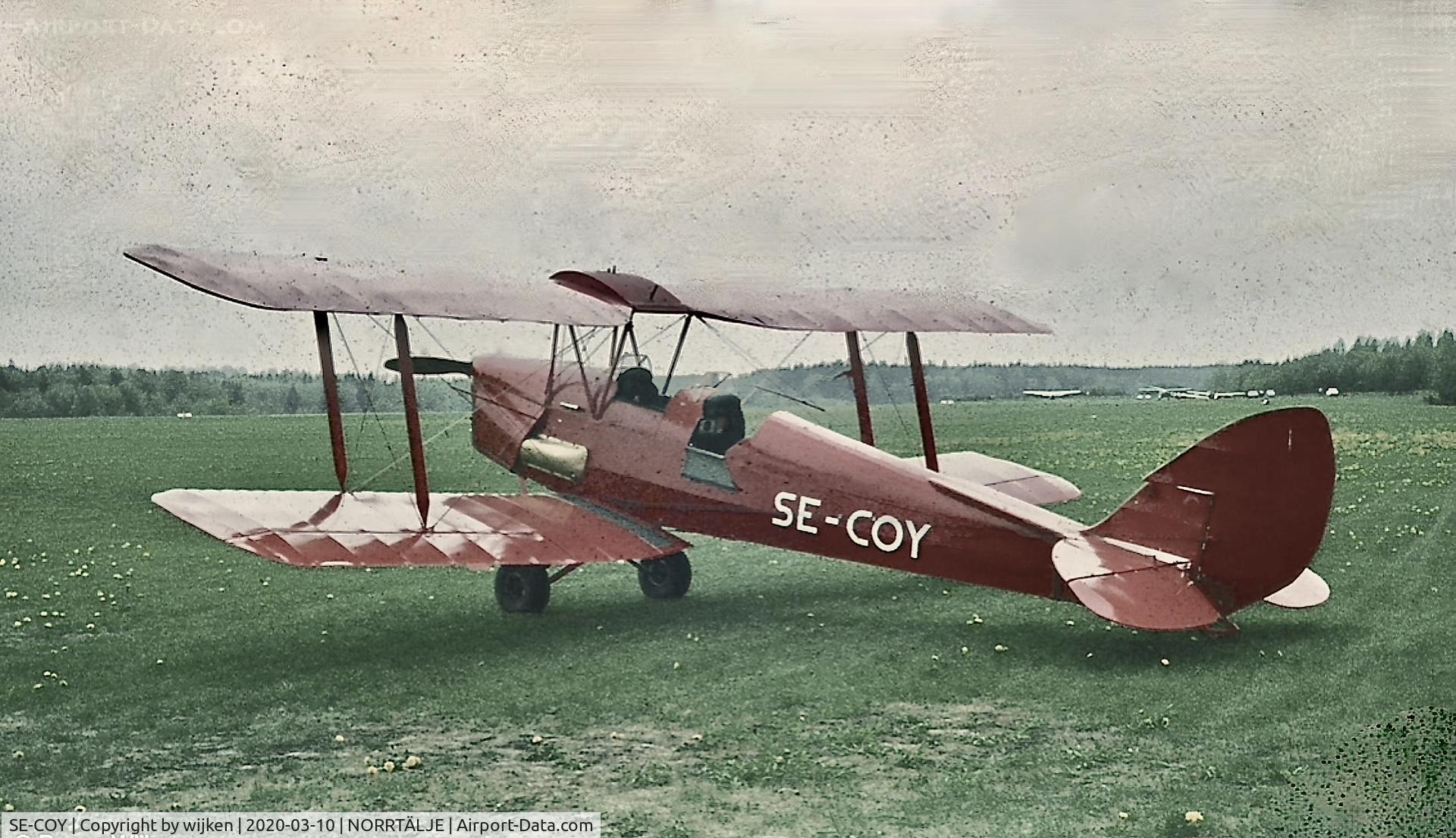 Aircraft SE-COY, 1981 De Havilland DH-82A Tiger Moth II, c/n 85882, Ca 1973, at NORRTÄLJE, photo by wijken