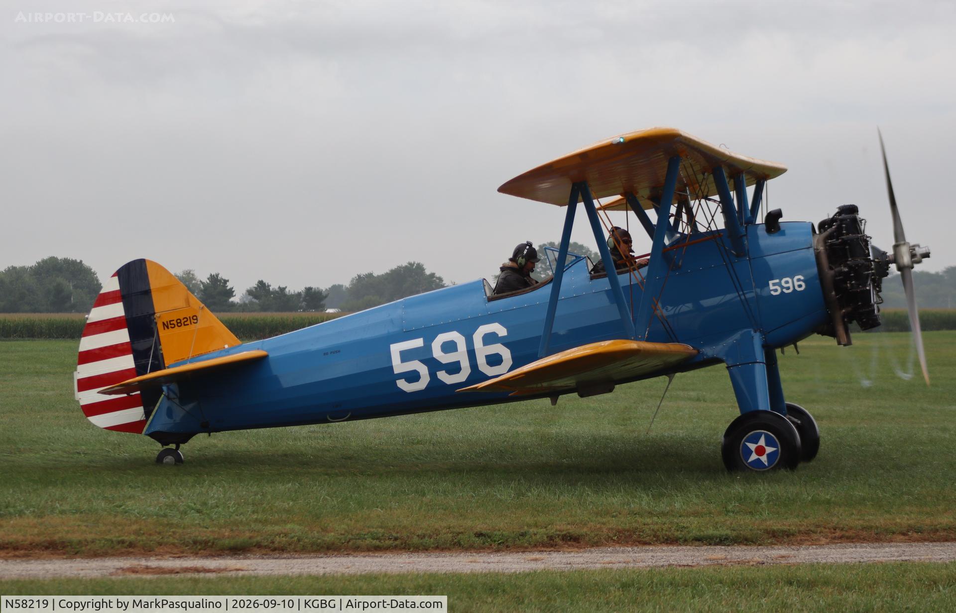 Aircraft N58219, Boeing A75N1(PT17), c/n 75729, Stearman, at KGBG, photo by MarkPasqualino
