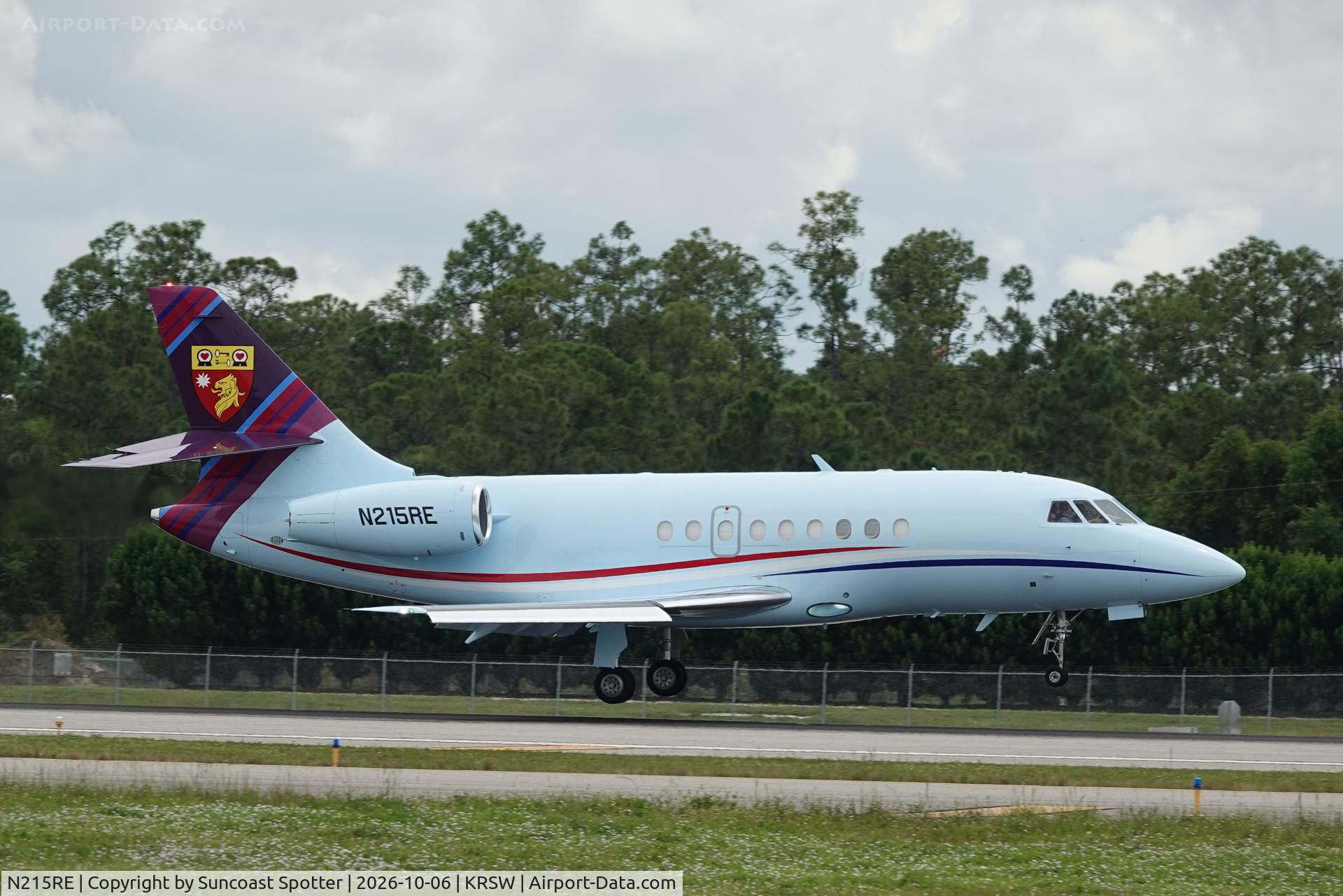 Aircraft N215RE, 2004 Dassault Falcon 2000, c/n 215, Falcon 215RE arrives at Southwest Florida International Airport following flight from Naples Airport, at KRSW, photo by Suncoast Spotter