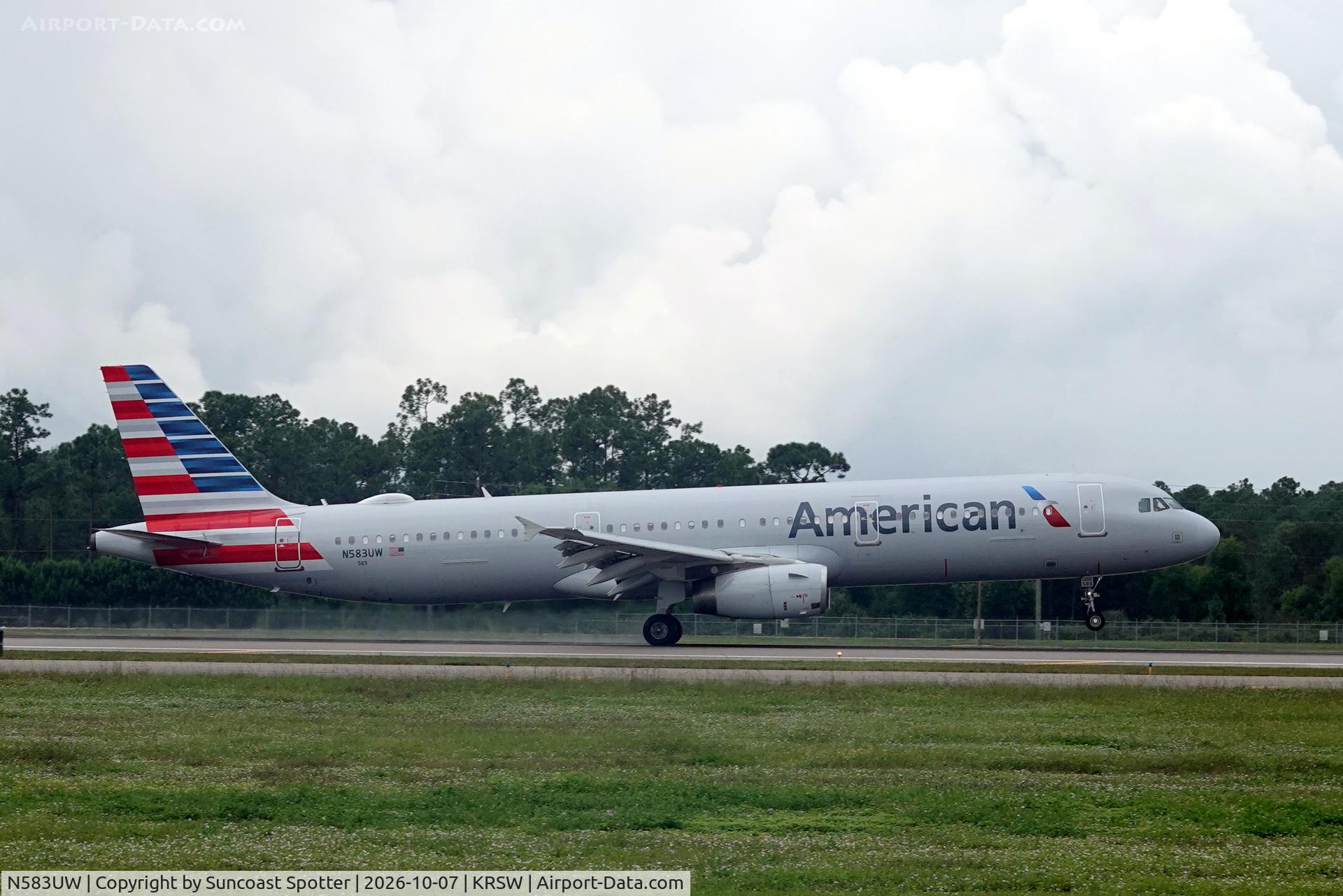 Aircraft N583UW, 2014 Airbus A321-231, c/n 6181, American 2437 arrives at Southwest Florida International Airport following flight from Chicago-O’Hare International Airport, at KRSW, photo by Suncoast Spotter