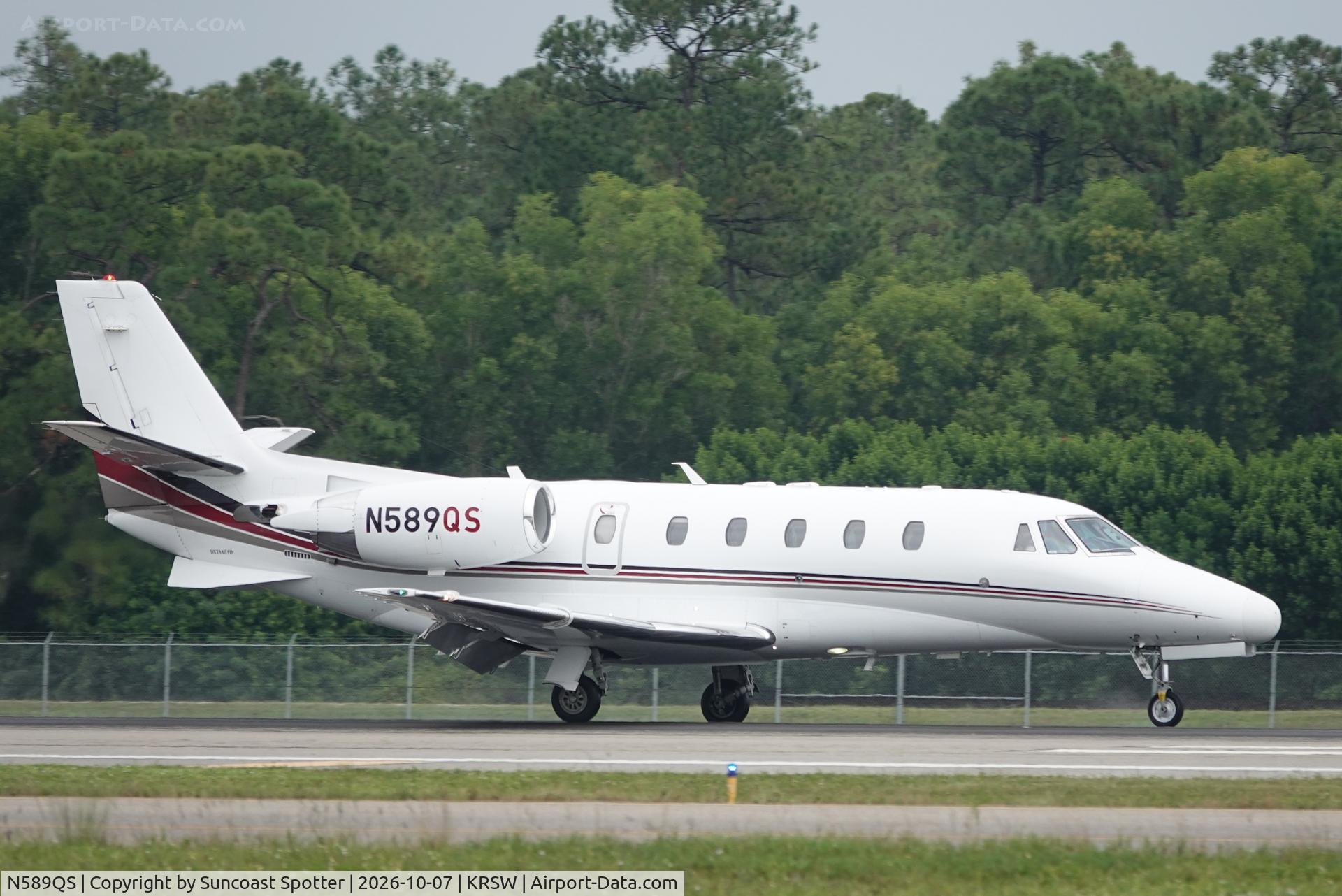 Aircraft N589QS, 2008 Cessna 560XL, c/n 560-5810, Execjet 589 arrives at Southwest Florida International Airport following a weather diversion on a flight from Chicago Executive Airport to Naples Airport, at KRSW, photo by Suncoast Spotter