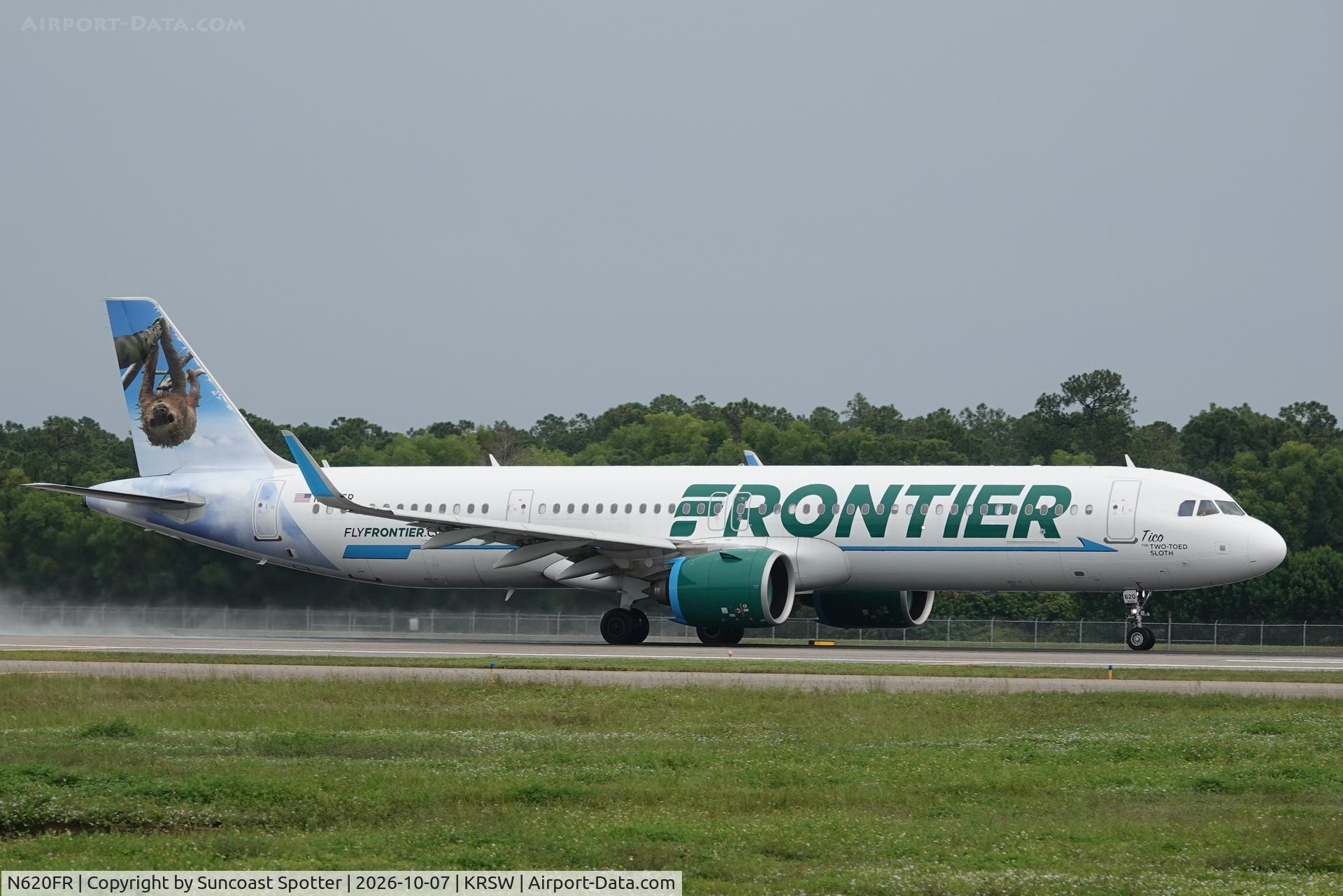 Aircraft N620FR, 2023 Airbus A321-271NX, c/n 11425, Frontier 2715 departs Southwest Florida International Airport enroute to Cleveland-Hopkins International Airport, at KRSW, photo by Suncoast Spotter